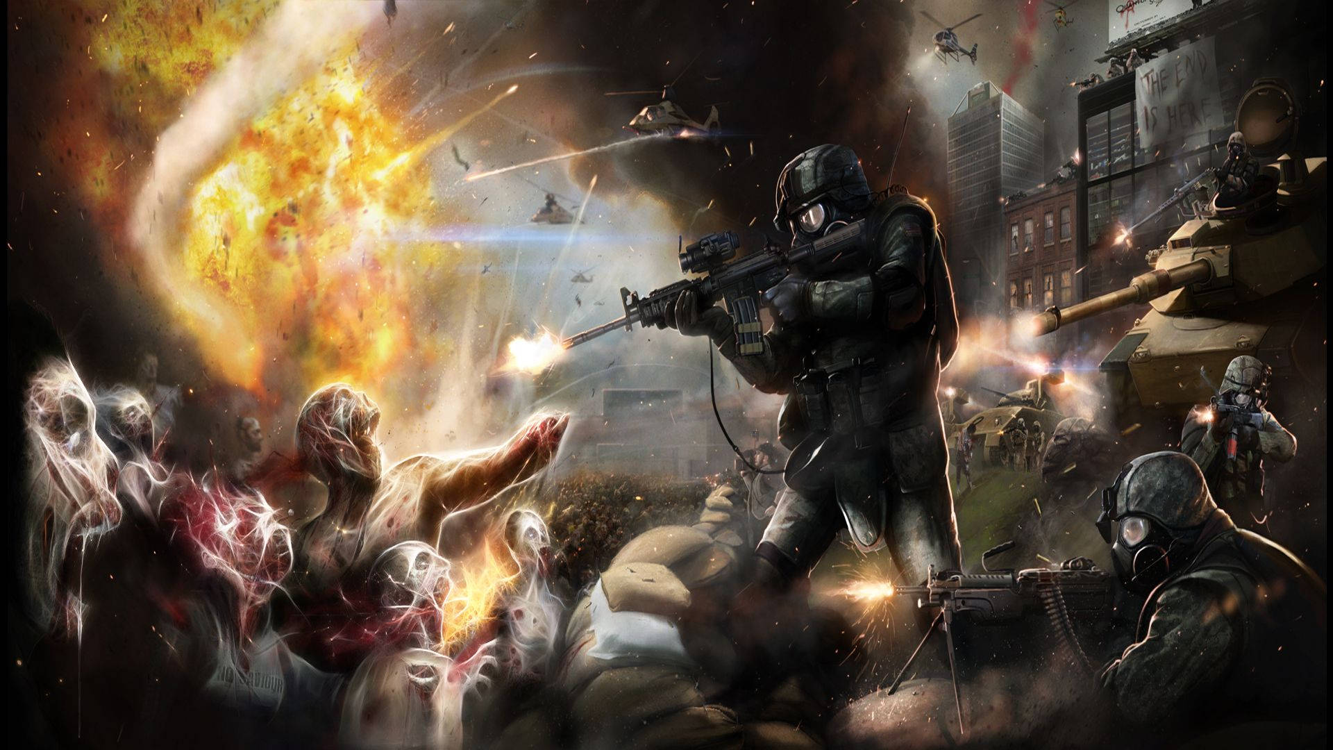 Annihilation, zombie apocalypse, soldiers in tactical gear, Full HD Desktop Wallpaper