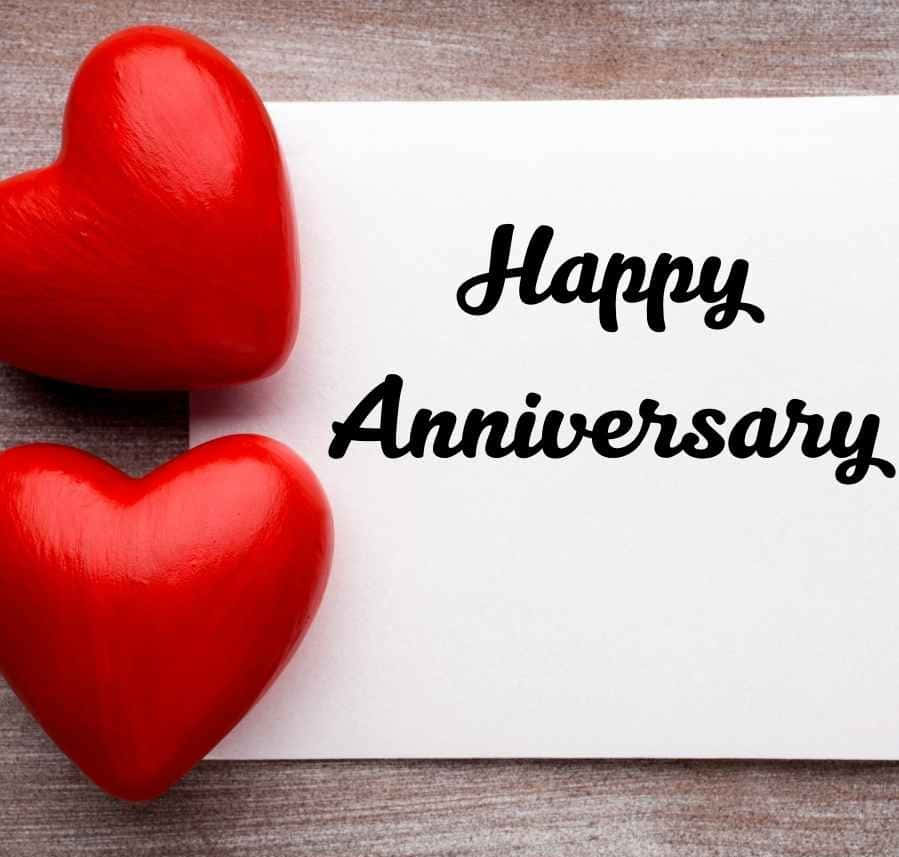 Anniversary, two red hearts, glossy red hearts, SD Desktop Wallpaper