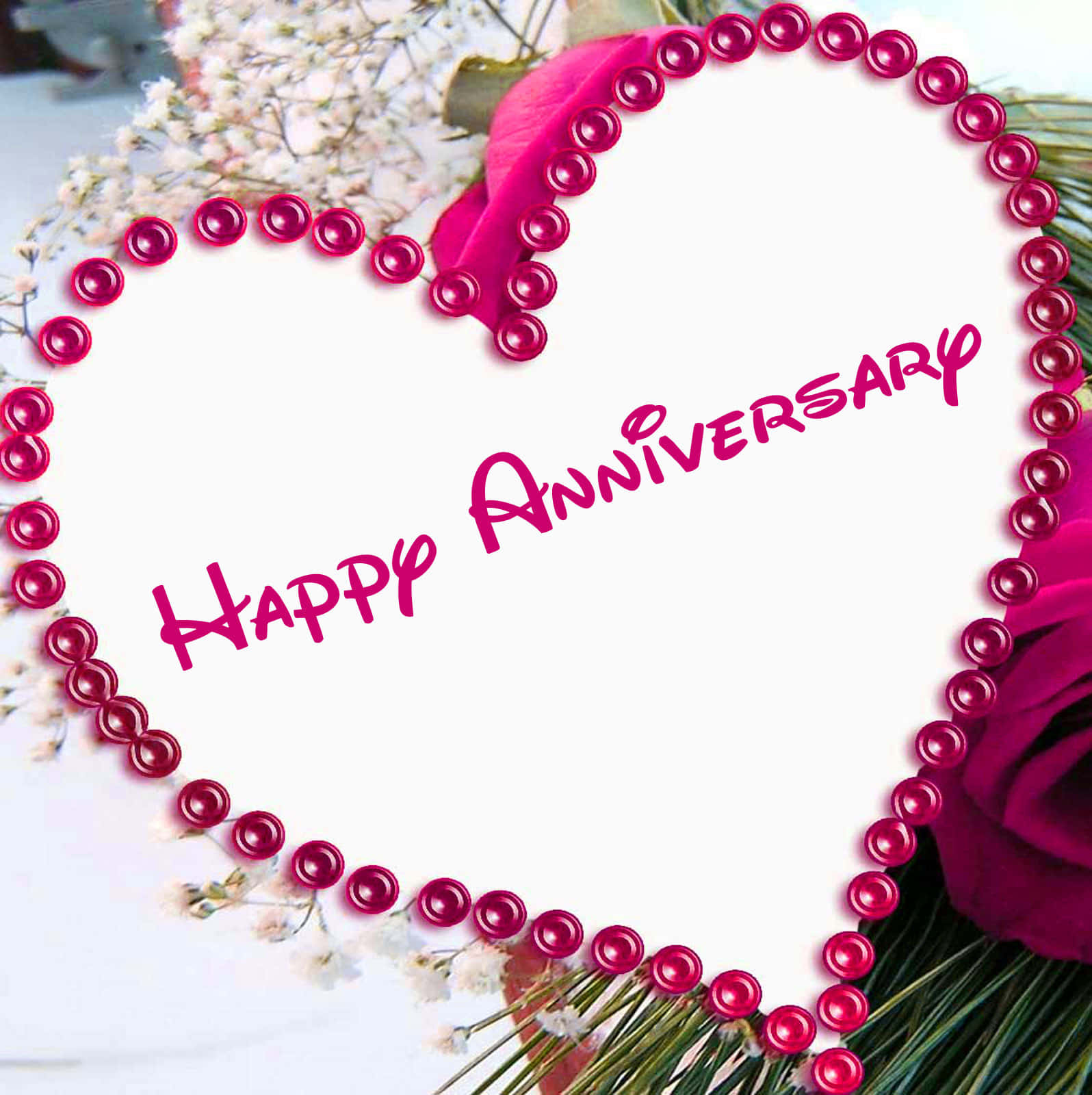 Anniversary, pink pearls, heart-shaped frame, HD Phone Wallpaper