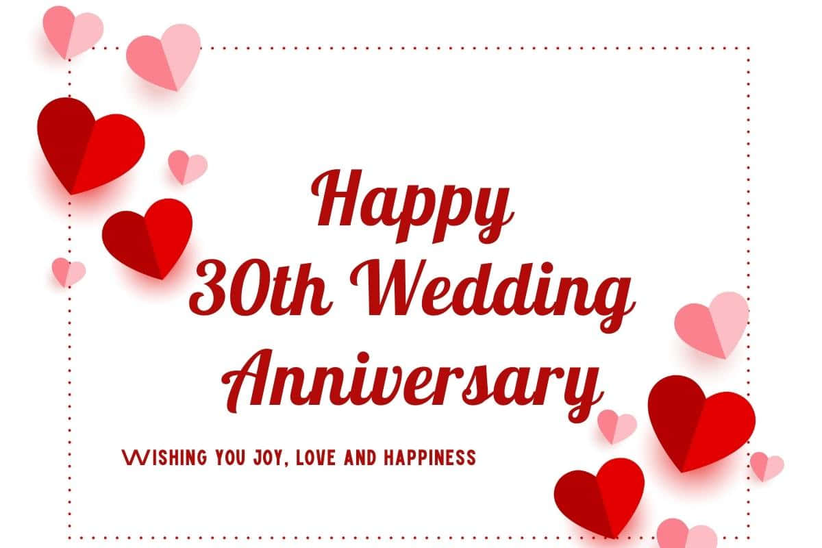 30th wedding anniversary, red text greeting card, floating hearts, SD Desktop Wallpaper
