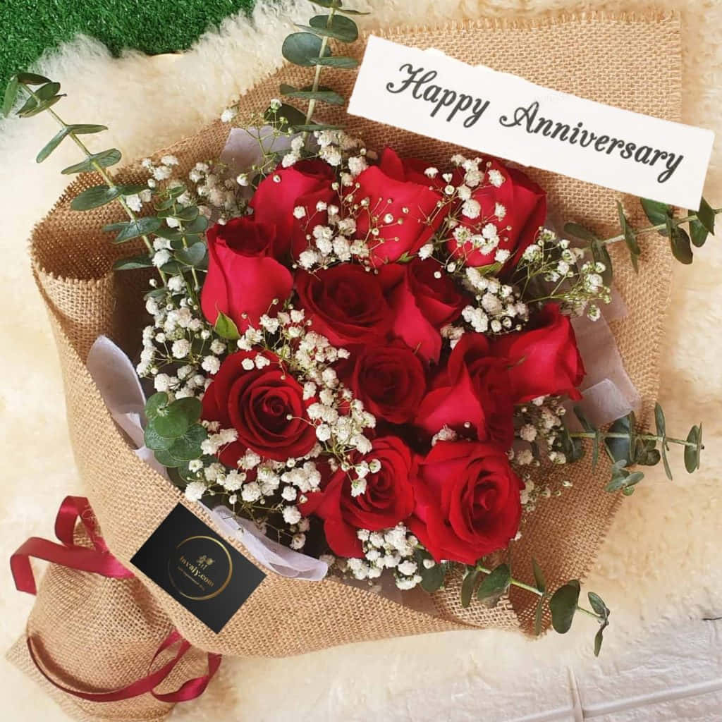 anniversary bouquet of red roses, red roses, baby's breath, SD Desktop Wallpaper