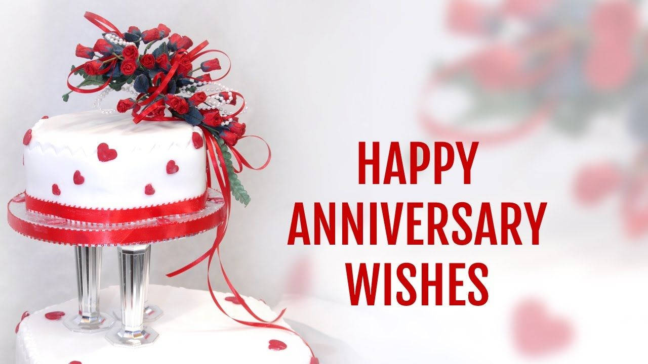 Happy Anniversary Wishes, white anniversary cake, red hearts, HD Desktop Wallpaper