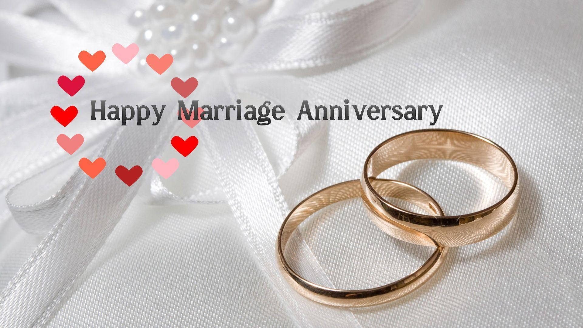 gold wedding rings, white satin ribbon, heart graphic, Full HD Desktop Wallpaper