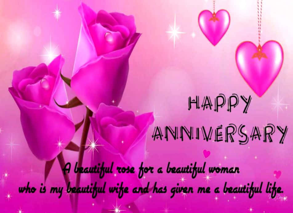 Anniversary, pink hearts, pink roses, SD Desktop Wallpaper