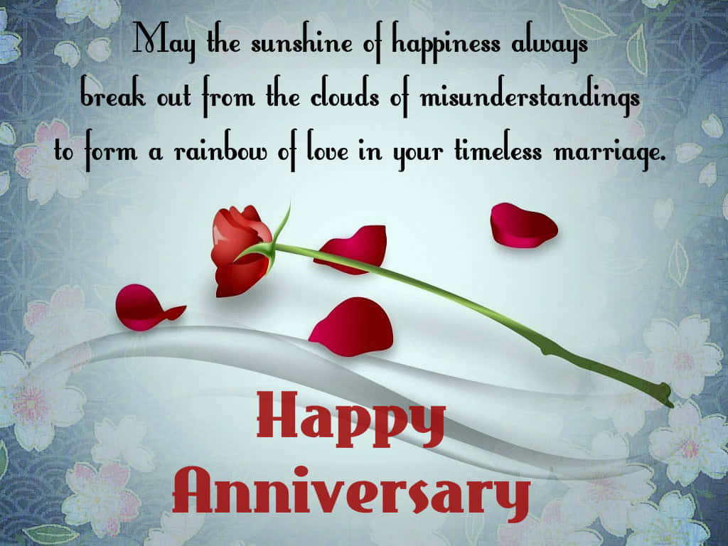 anniversary text, red rose, scattered petals, SD Desktop Wallpaper