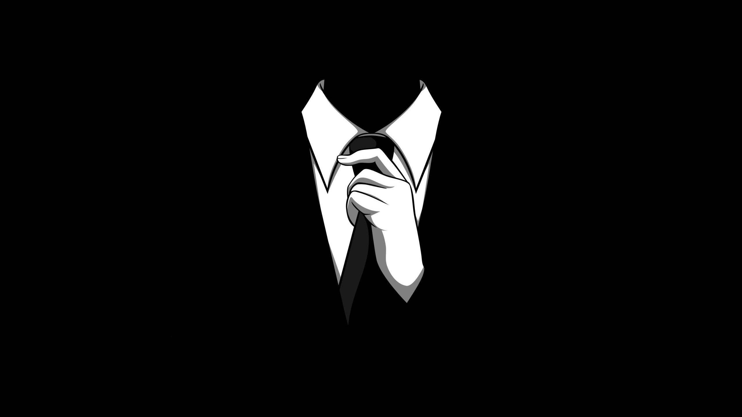 Anonymous, suit and tie, black and white illustration, 2K Desktop Wallpaper