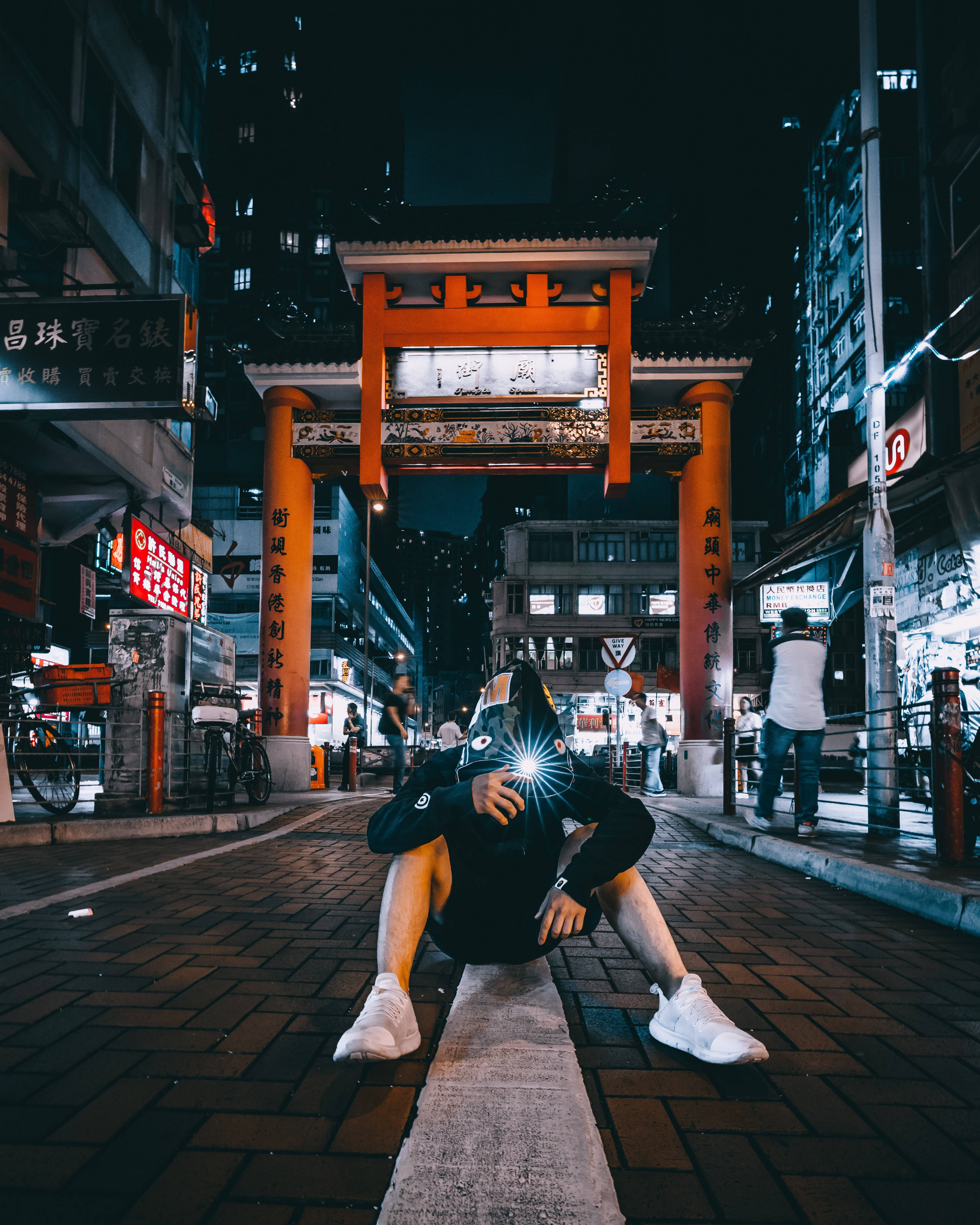Anonymous, city street, night, 4K Phone Wallpaper