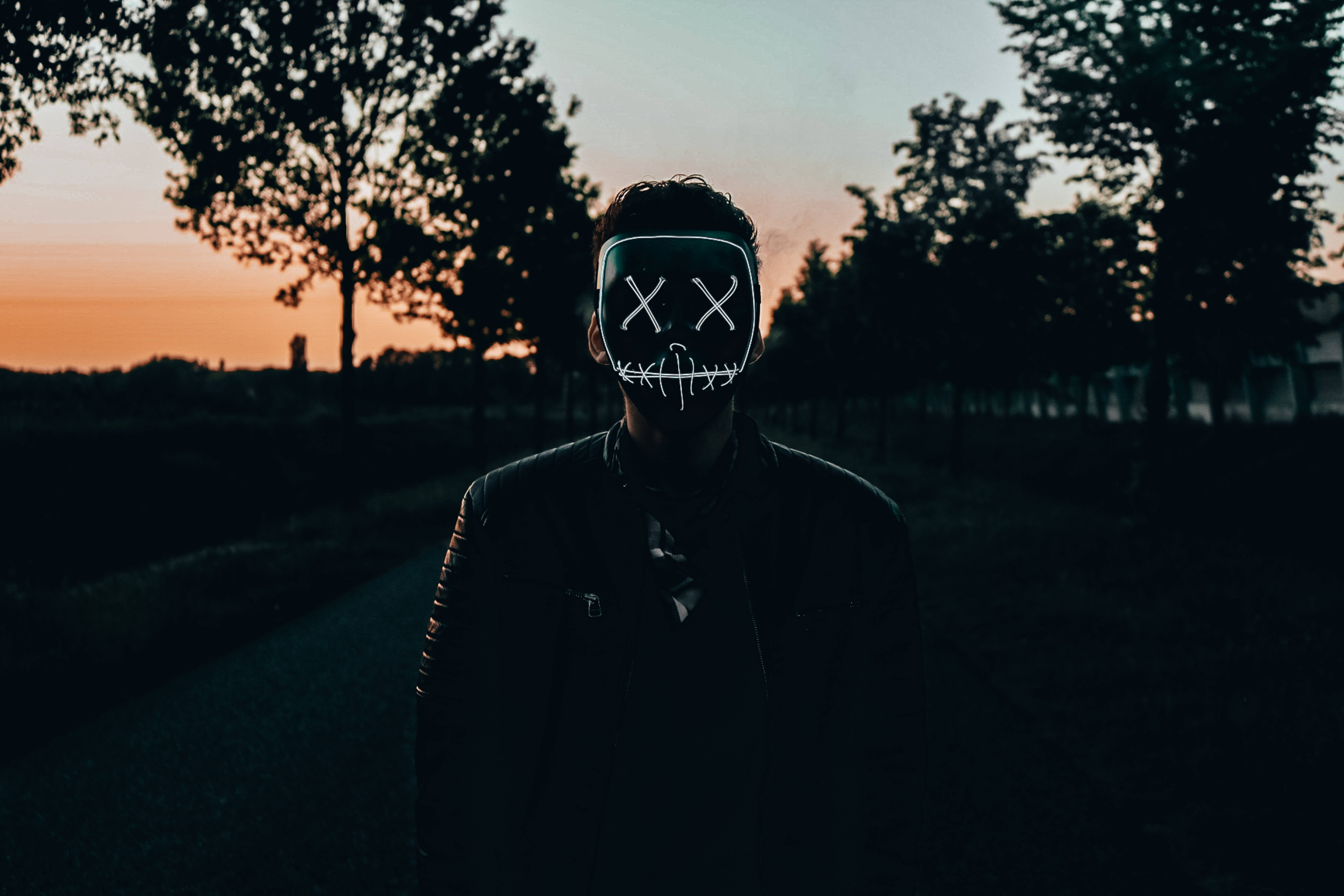 Anonymous, glowing mask, X eyes, 5K Desktop Wallpaper