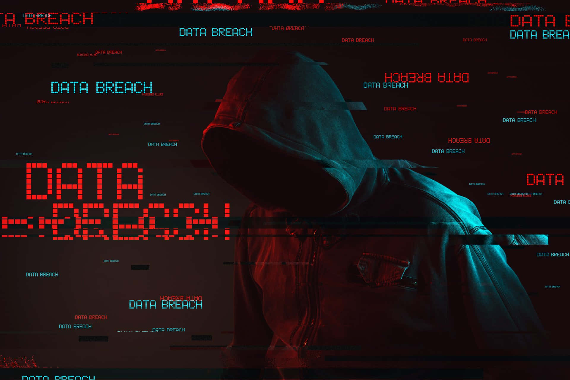 Anamous, glowing red and blue, DATA BREACH, Full HD Desktop Wallpaper