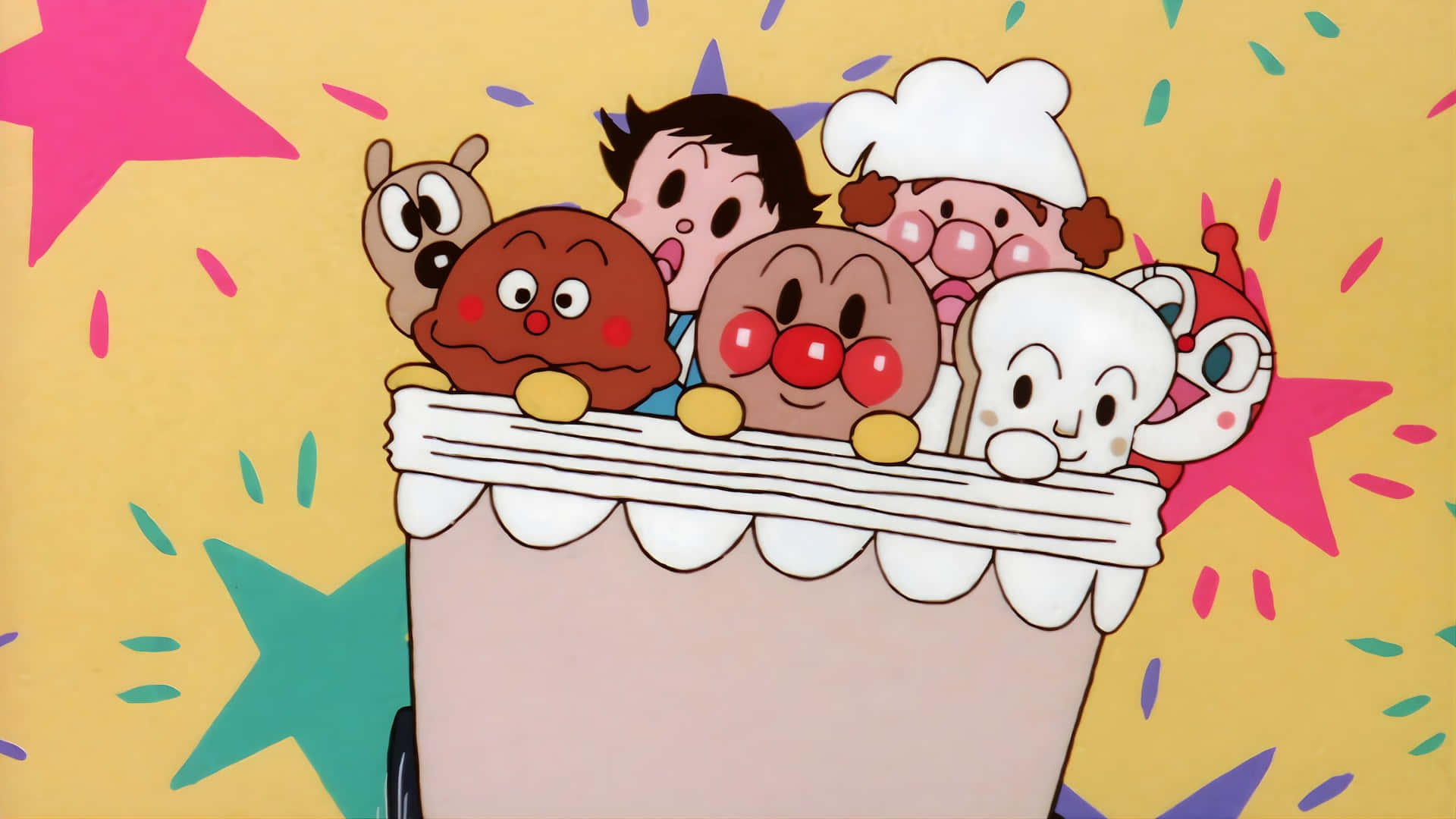 Anpanman, cake, colorful stars, Full HD Desktop Wallpaper
