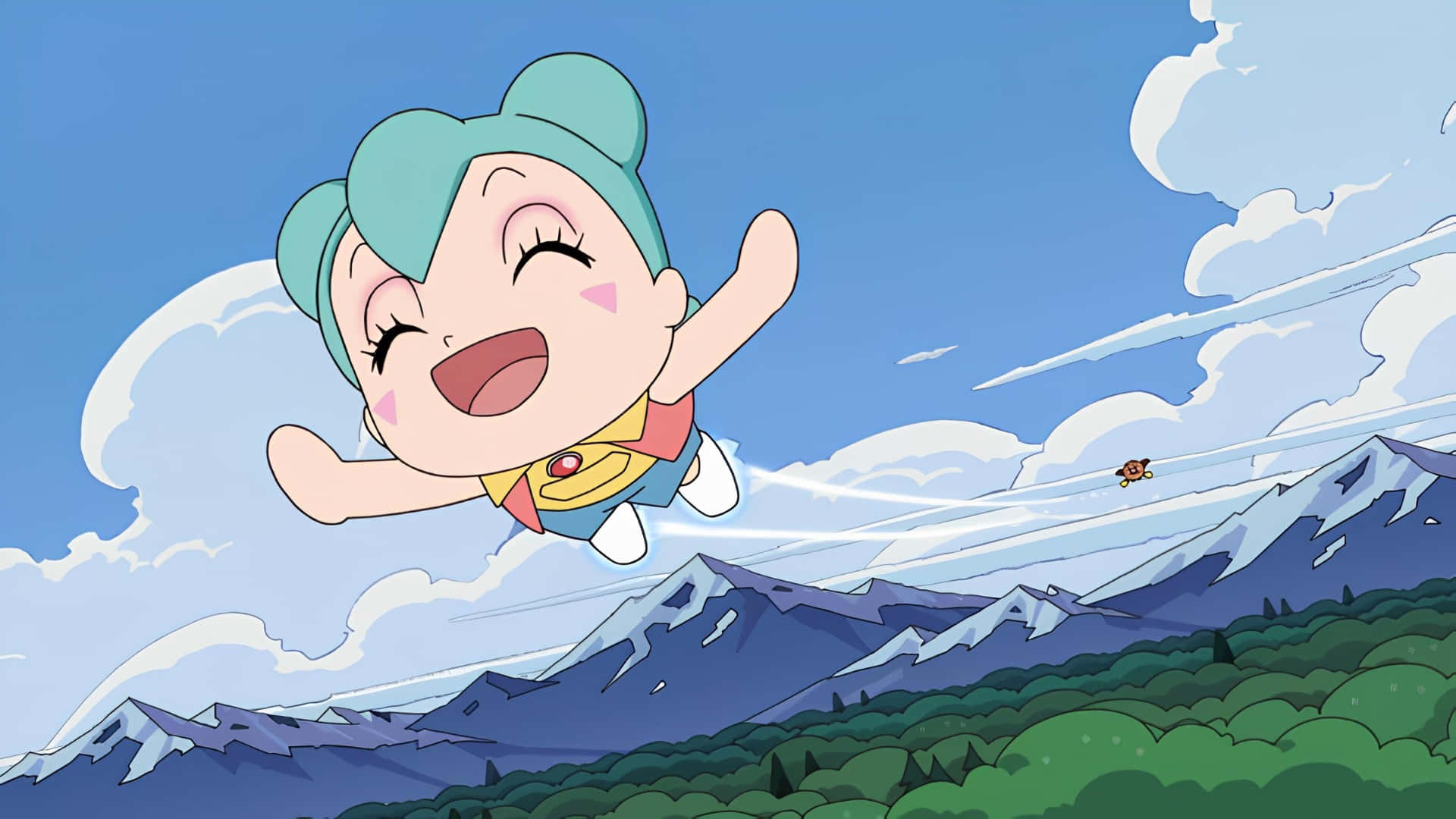 Anpanman, teal hair, bright blue sky, Full HD Desktop Wallpaper