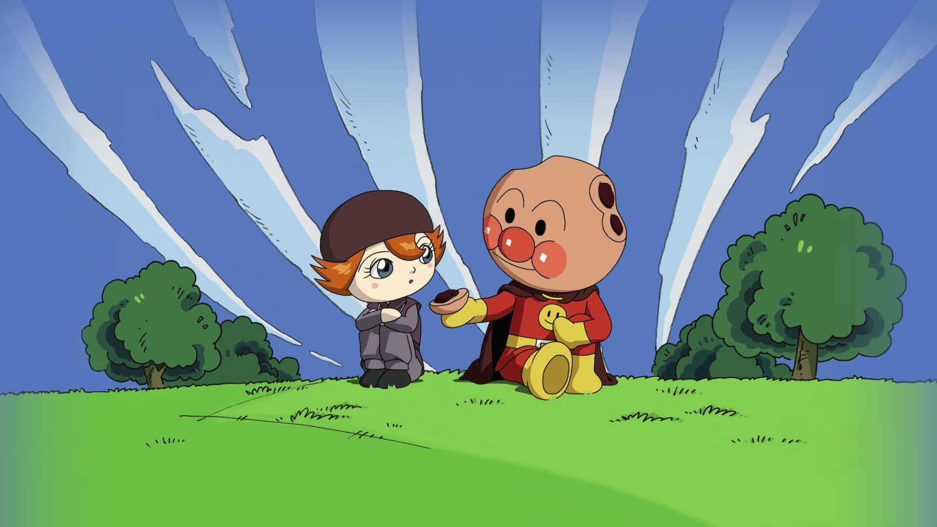 Anpanman, red cape, cookie, Full HD Desktop Wallpaper
