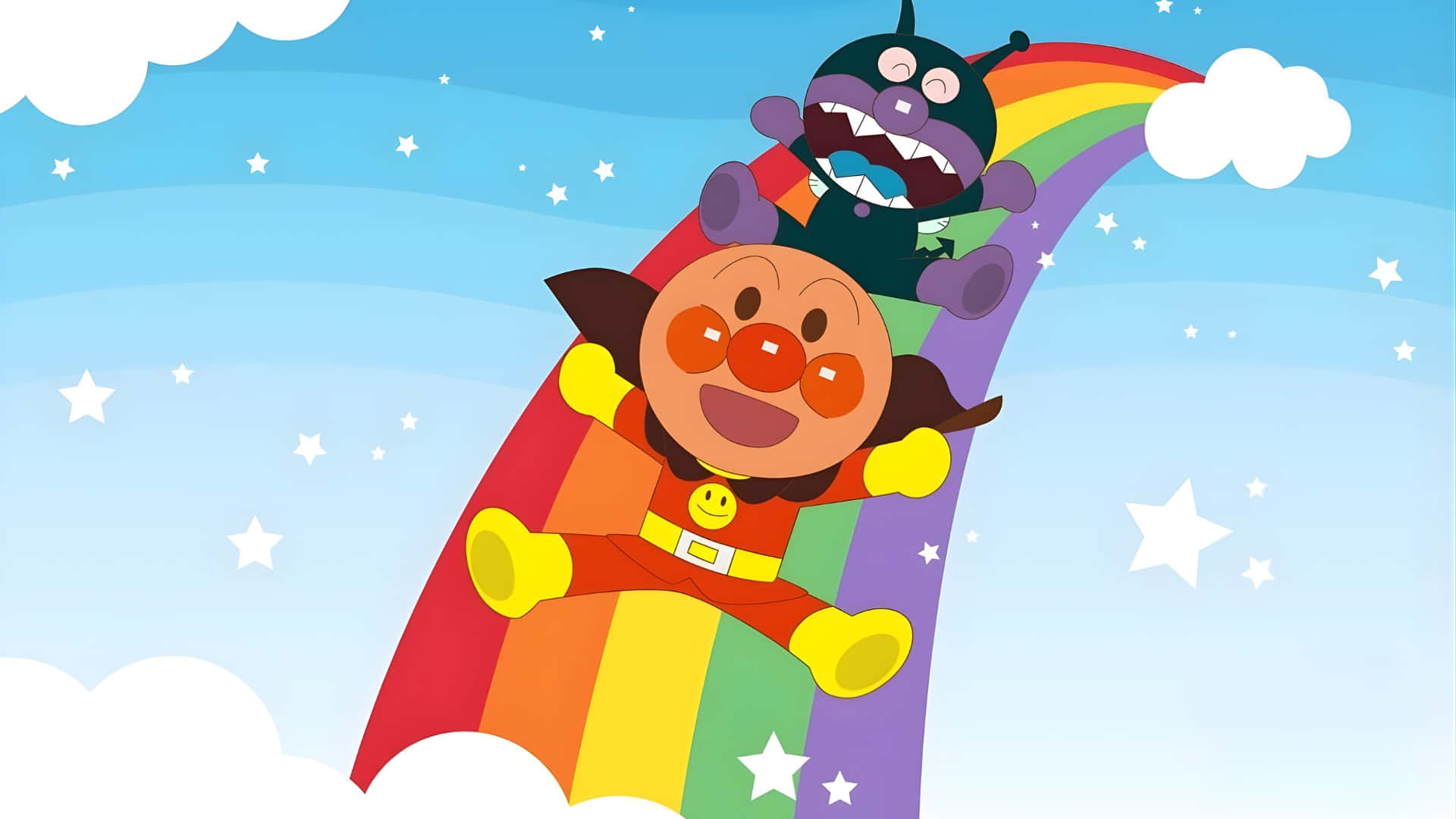 Anpanman, rainbow, starry blue sky, Full HD Desktop Wallpaper