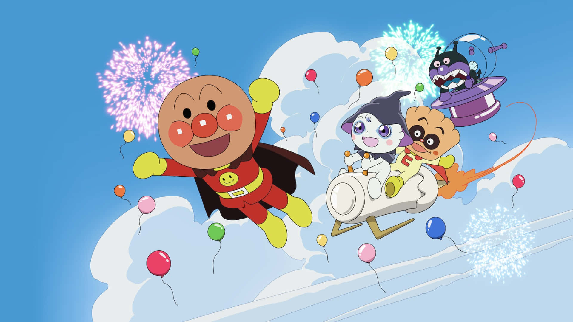 Anpanman, Winter Adventure, bright blue sky, Full HD Desktop Wallpaper