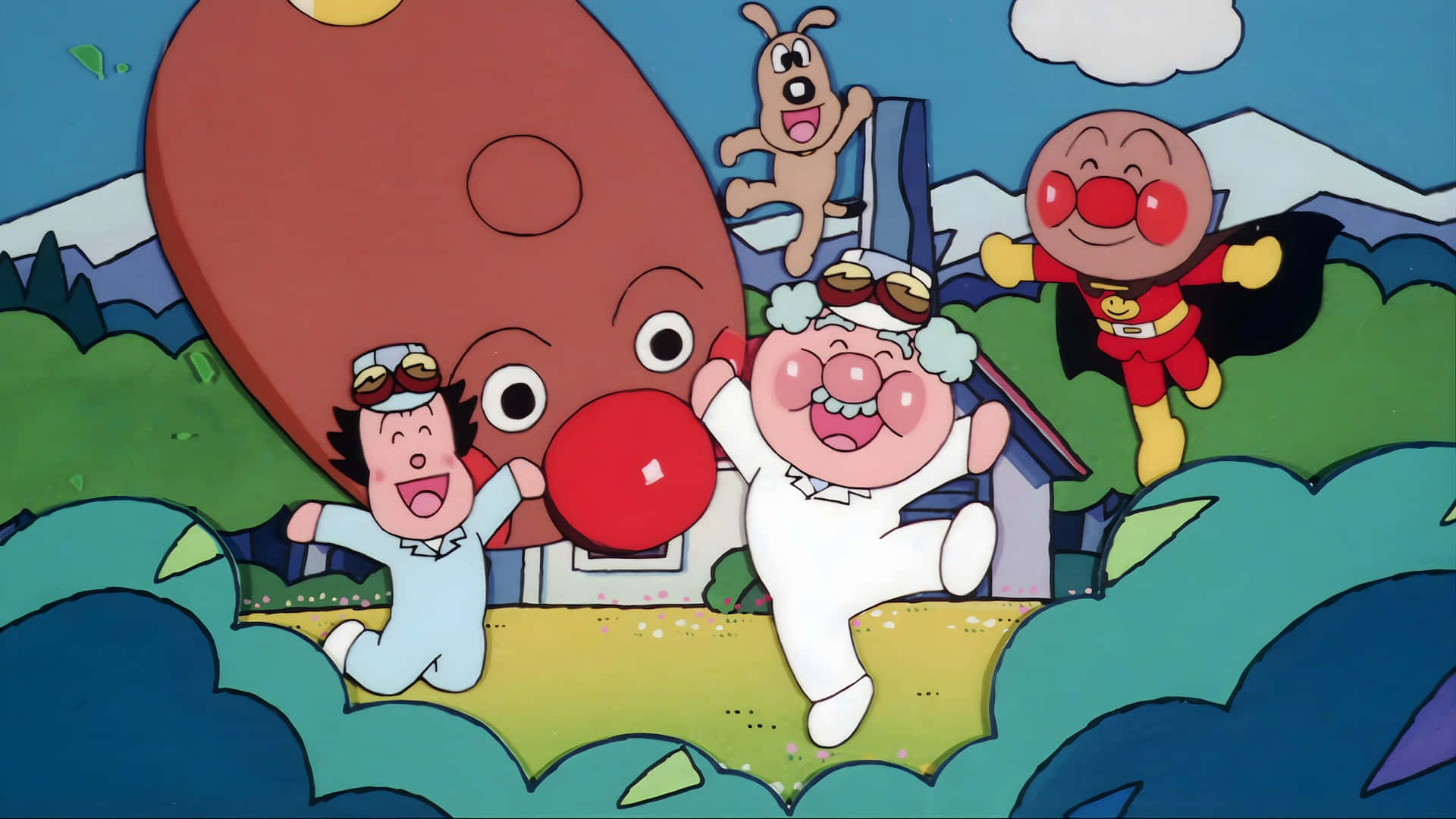 Anpanman, friends, giant red bread character, Full HD Desktop Wallpaper