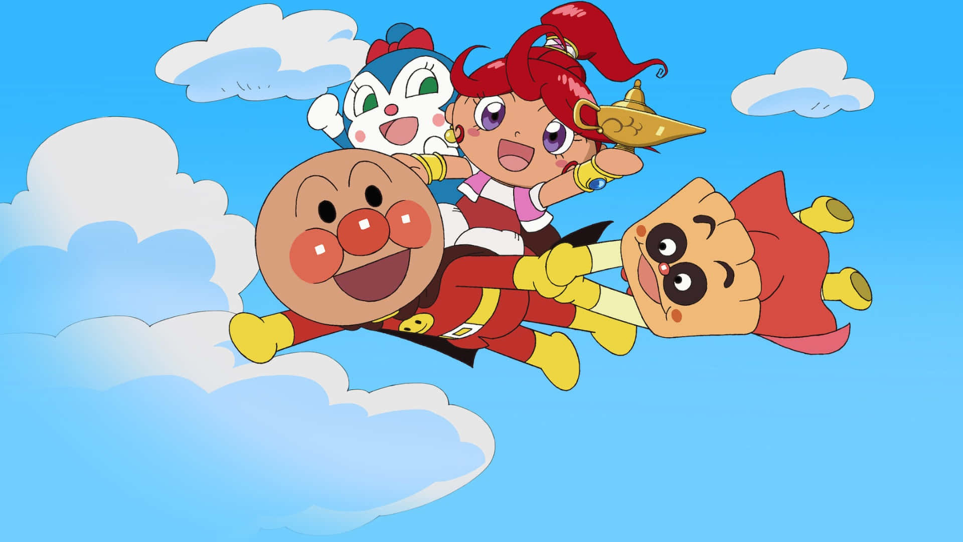 Anpanman, flying adventure, bright blue sky, Full HD Desktop Wallpaper