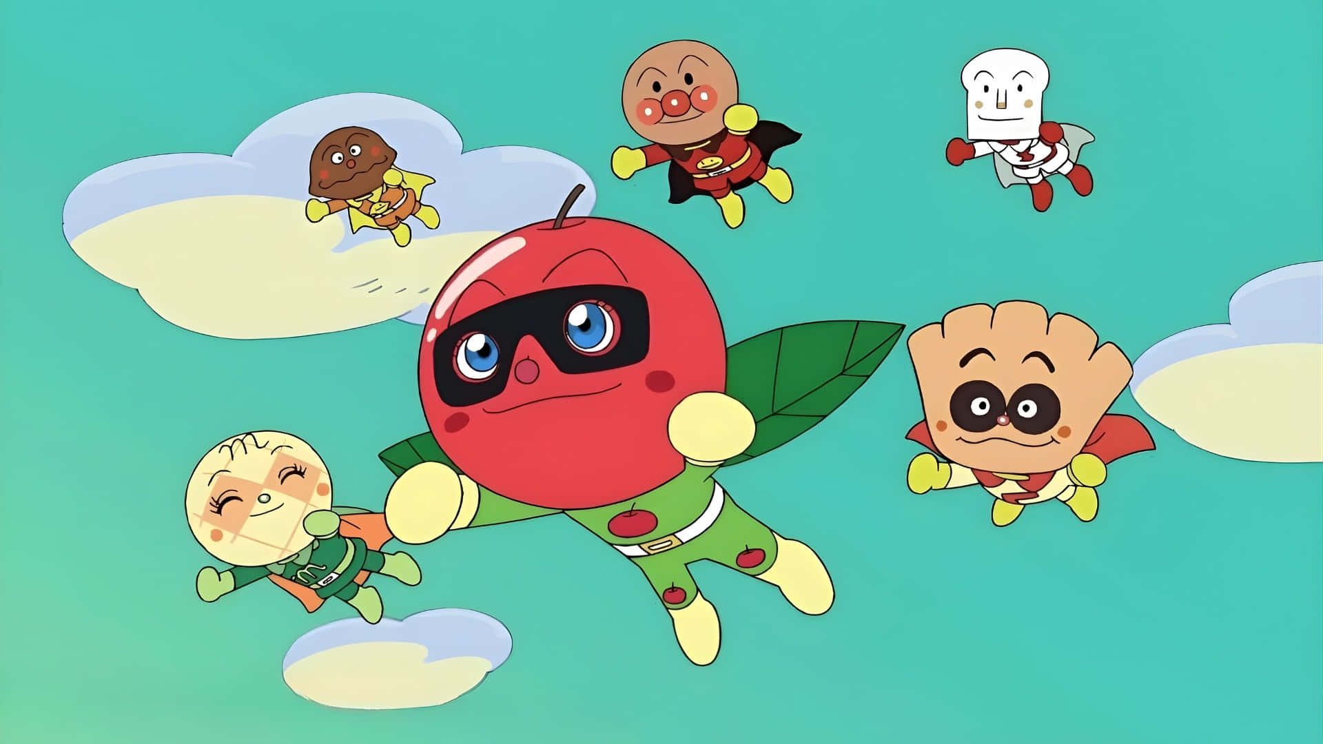 Anpanman, red apple superhero, leaf wings, Full HD Desktop Wallpaper