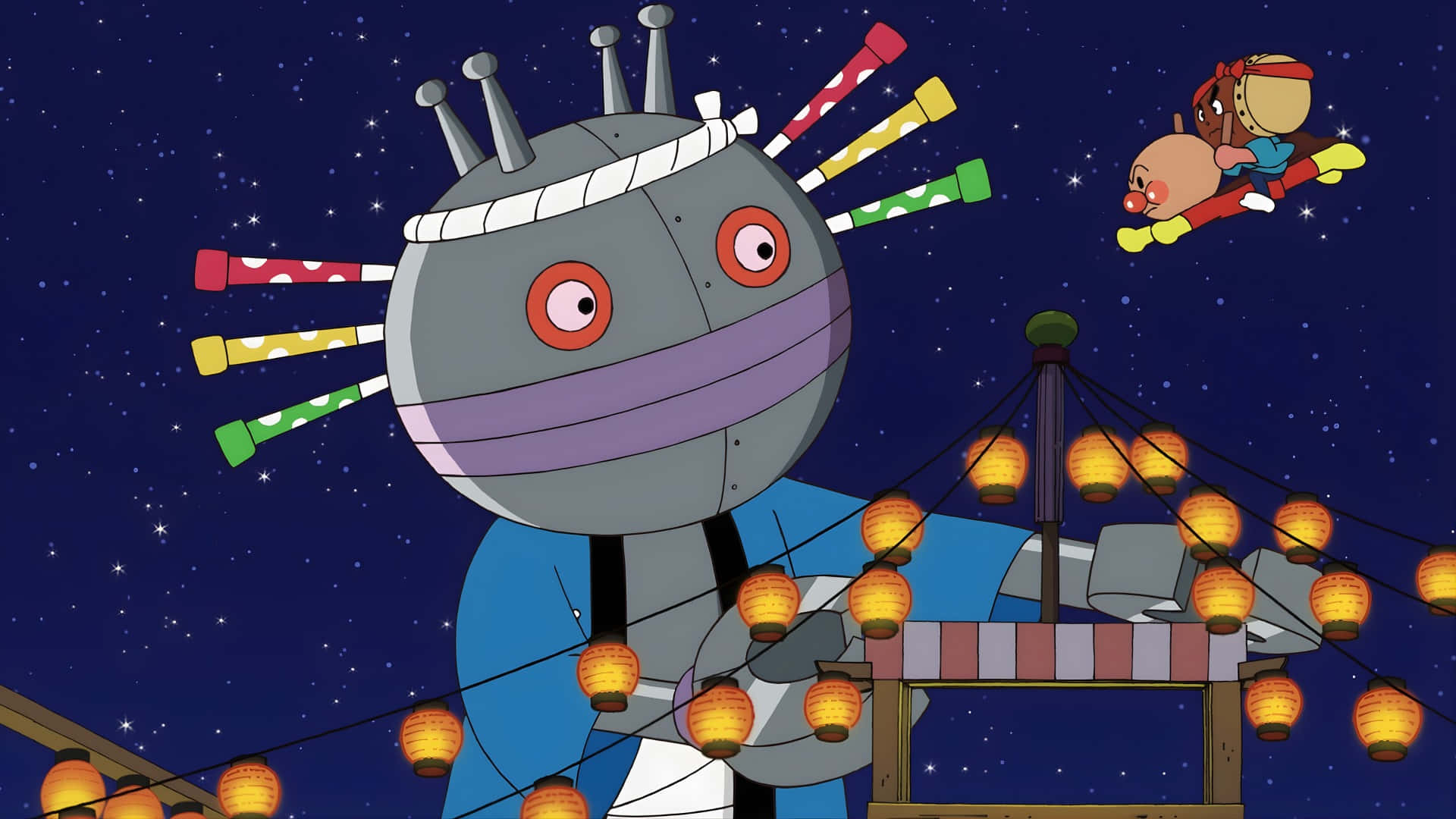 Anpanman, robot, colorful striped antennae, Full HD Desktop Wallpaper