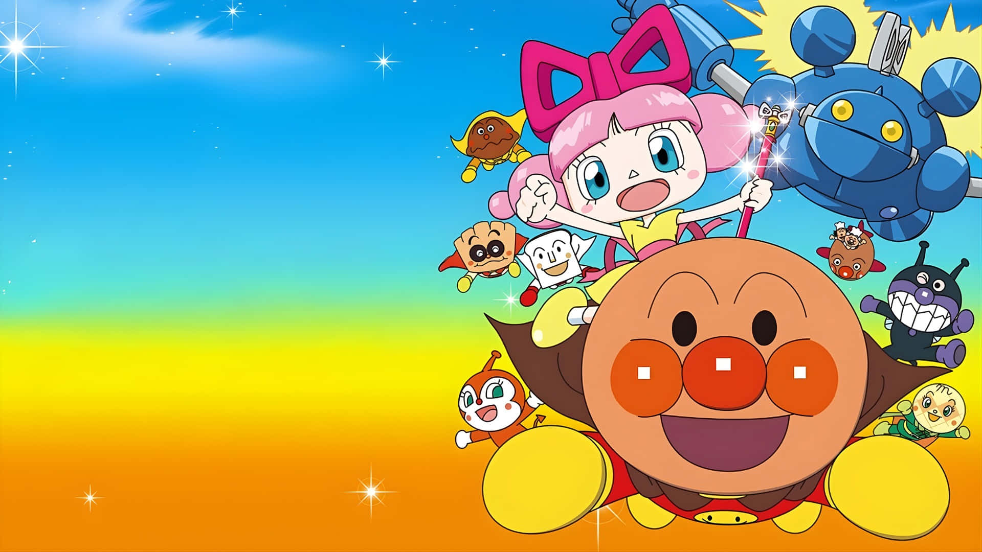 Anpanman, friends, rainbow sky, Full HD Desktop Wallpaper