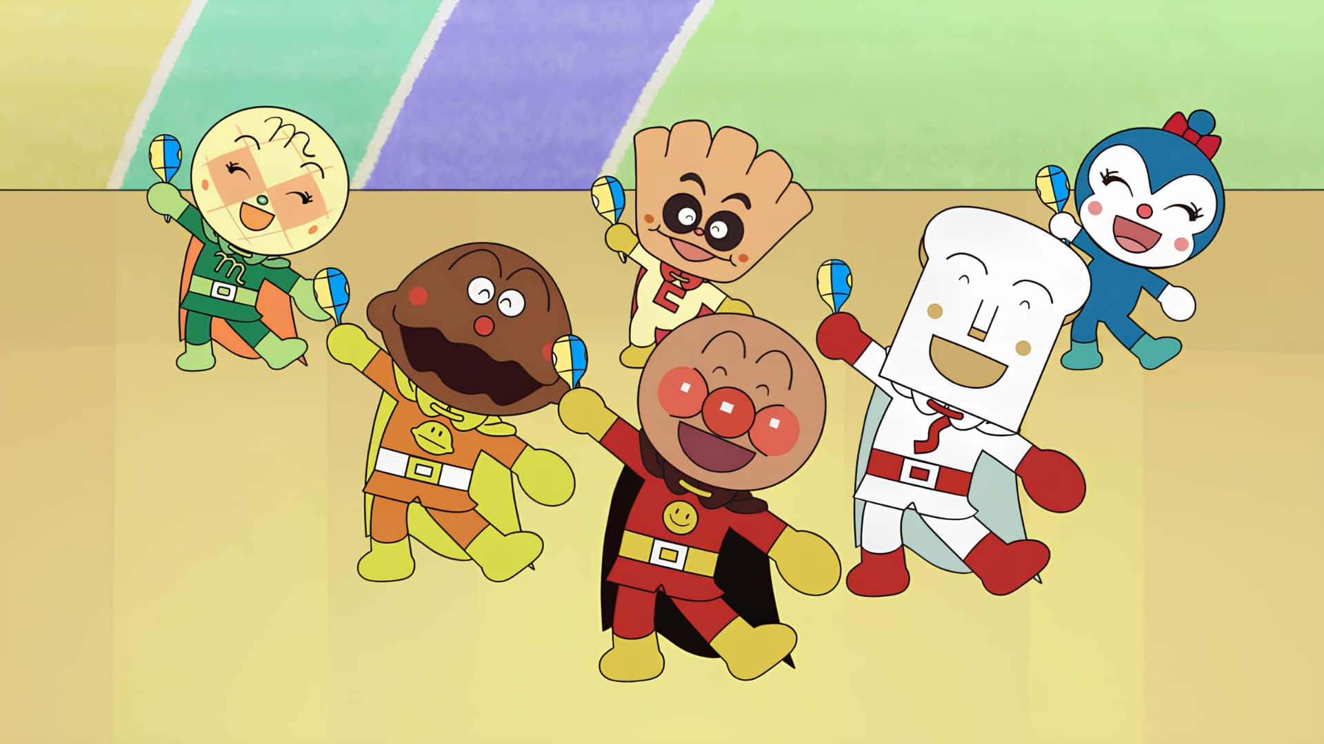 Anpanman, friends, colorful superhero costumes, Full HD Desktop Wallpaper