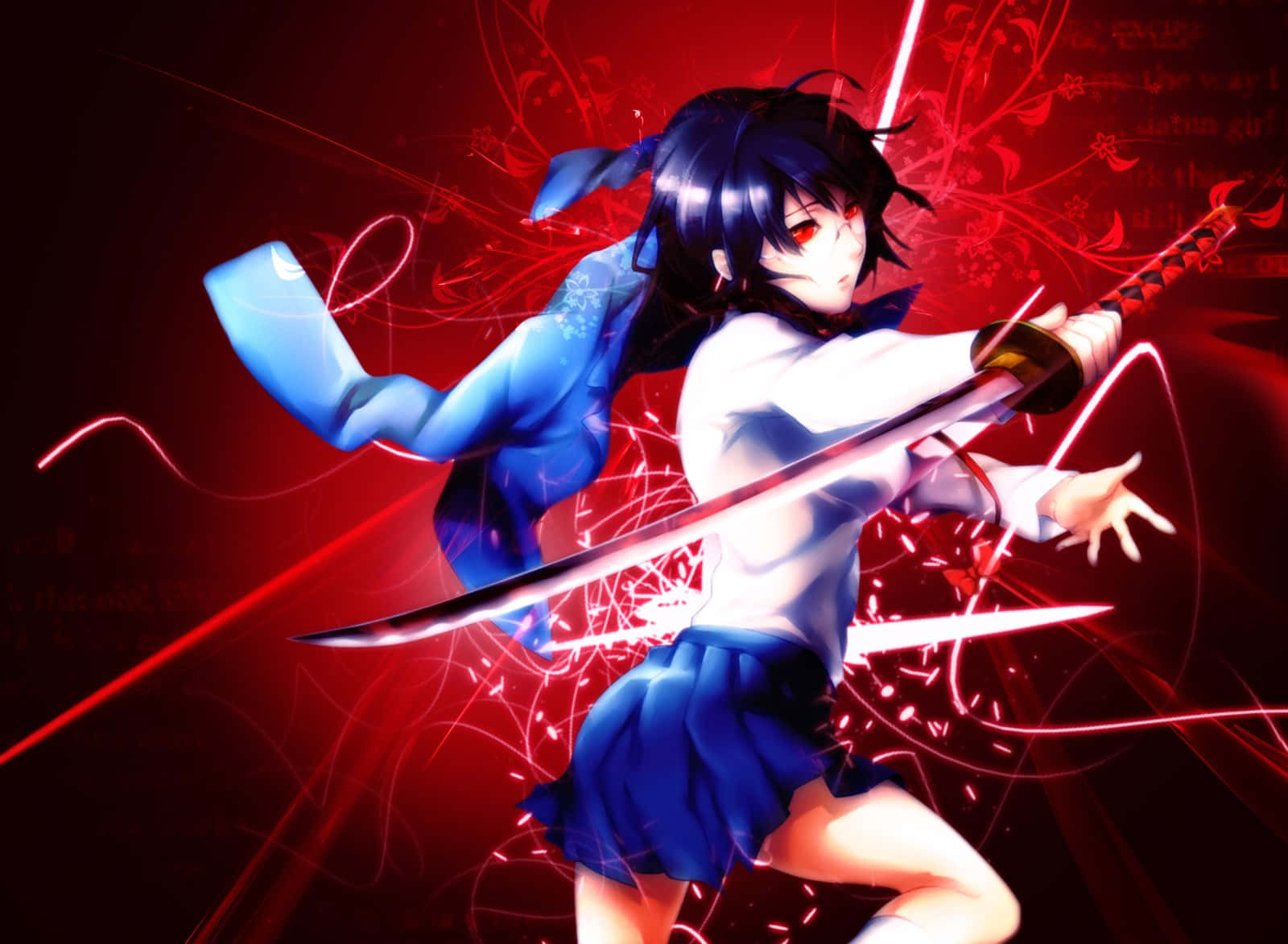 Anri Sonohara, blue school uniform, glowing sword, HD Desktop Wallpaper