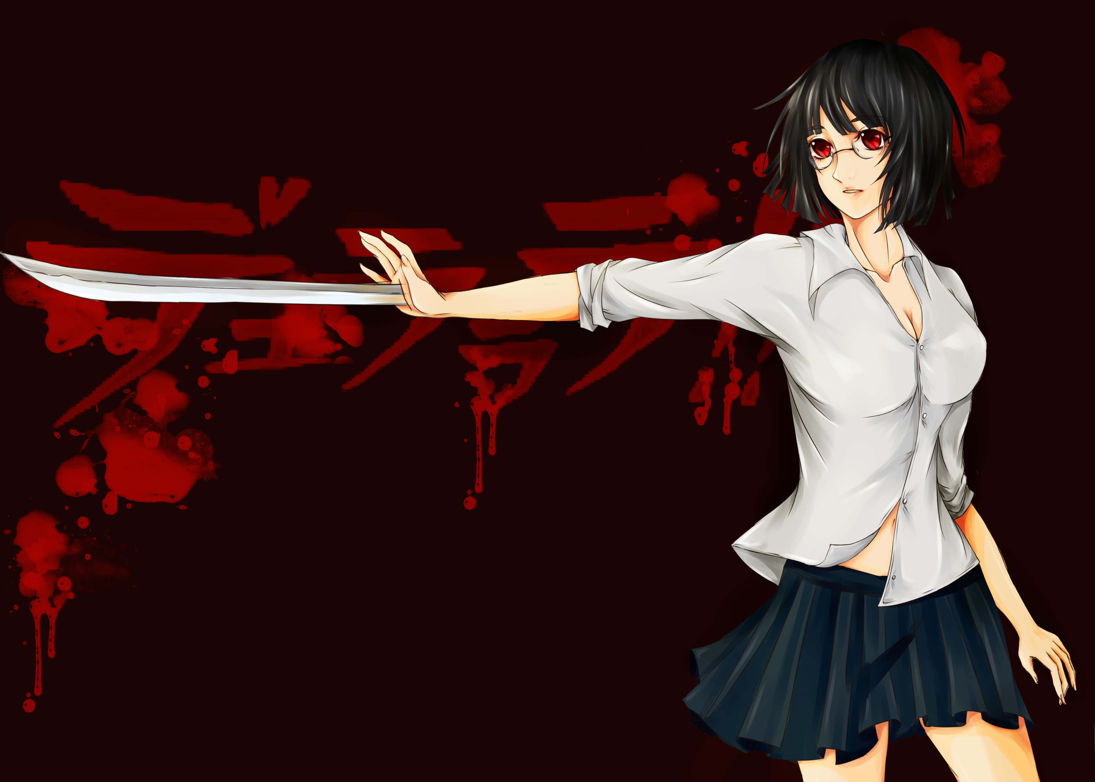 Anri Sonohara, red eyes, black hair, 2K Desktop Wallpaper
