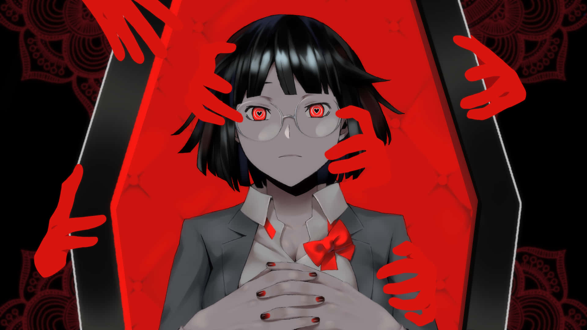 Anri Sonohara, red eyes, black hair, Full HD Desktop Wallpaper
