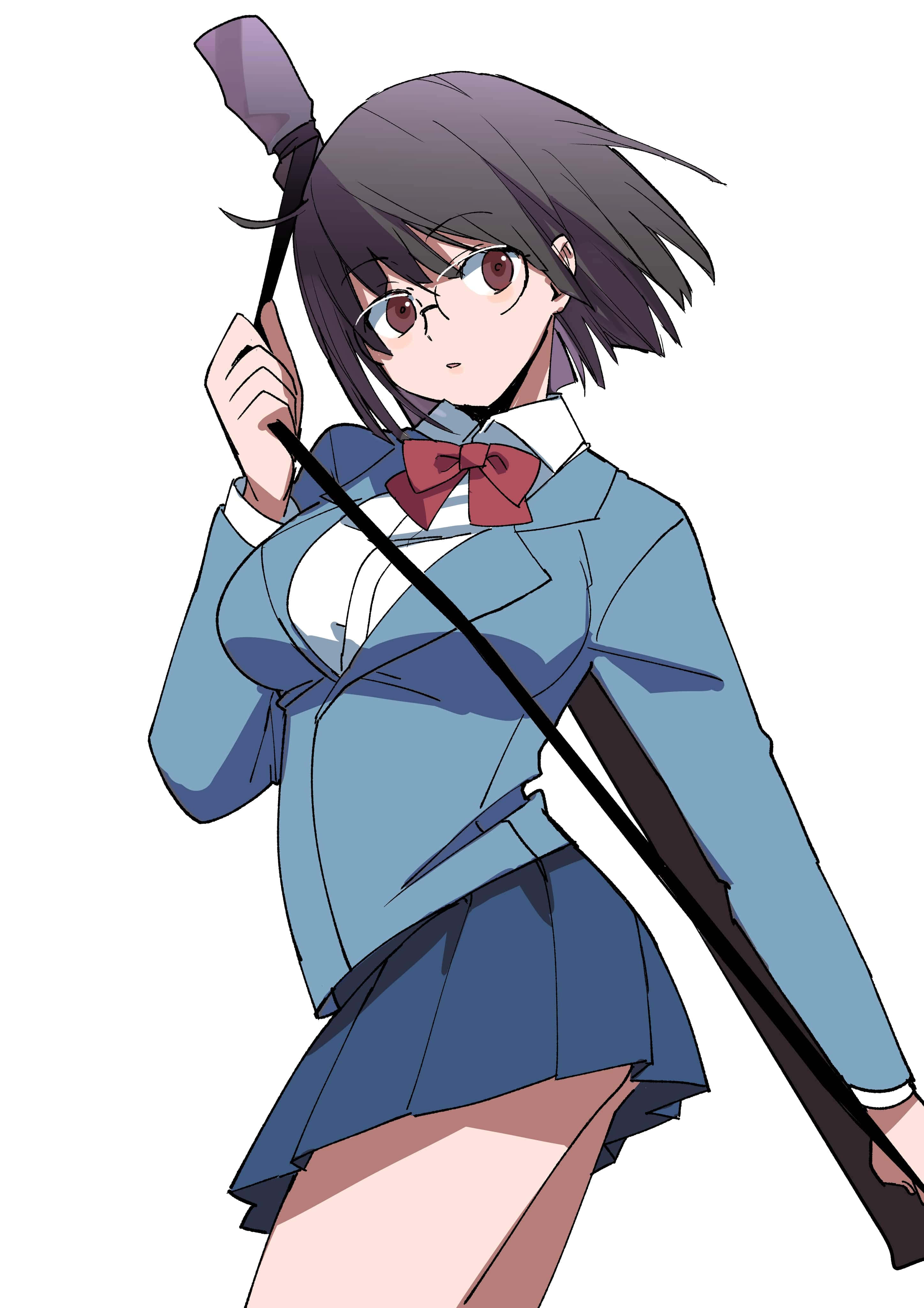 Anri Sonohara, blue school uniform, baton, 4K Phone Wallpaper