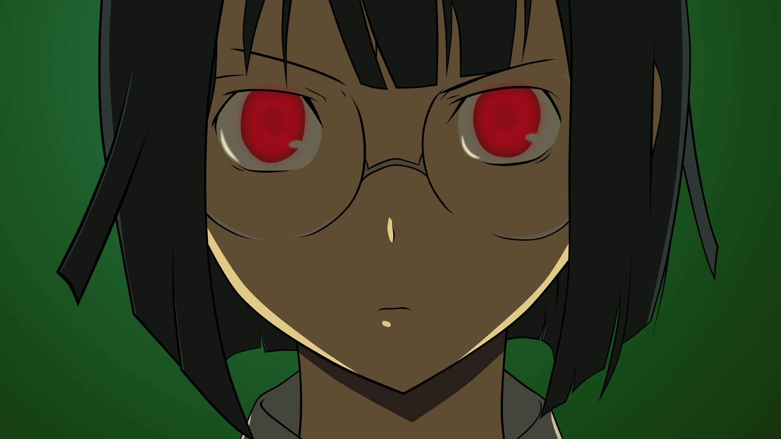 Anri Sonohara, black hair, glowing red eyes, 2K Desktop Wallpaper