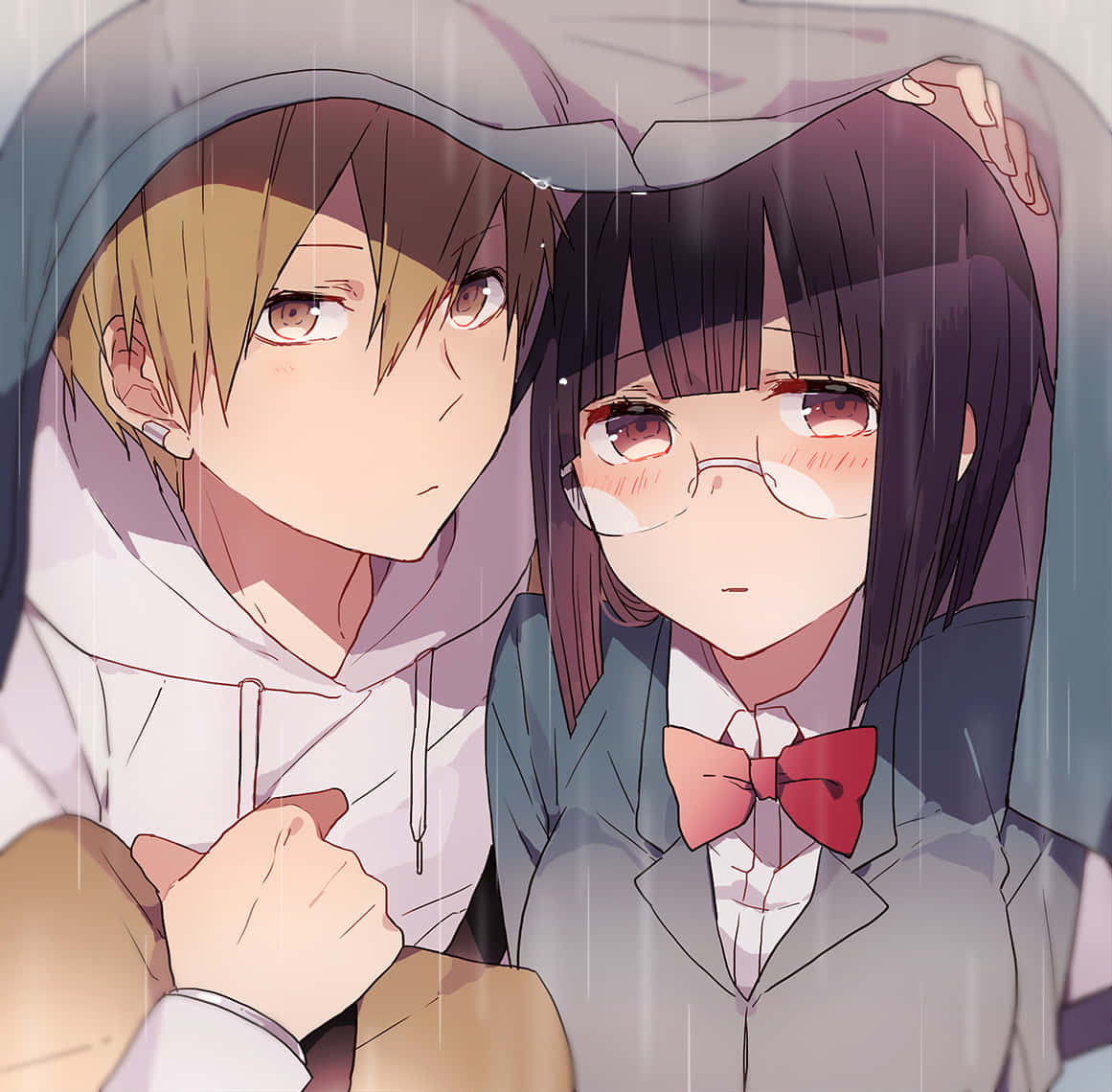 Anri Sonohara, hooded shelter, rain, SD Desktop Wallpaper
