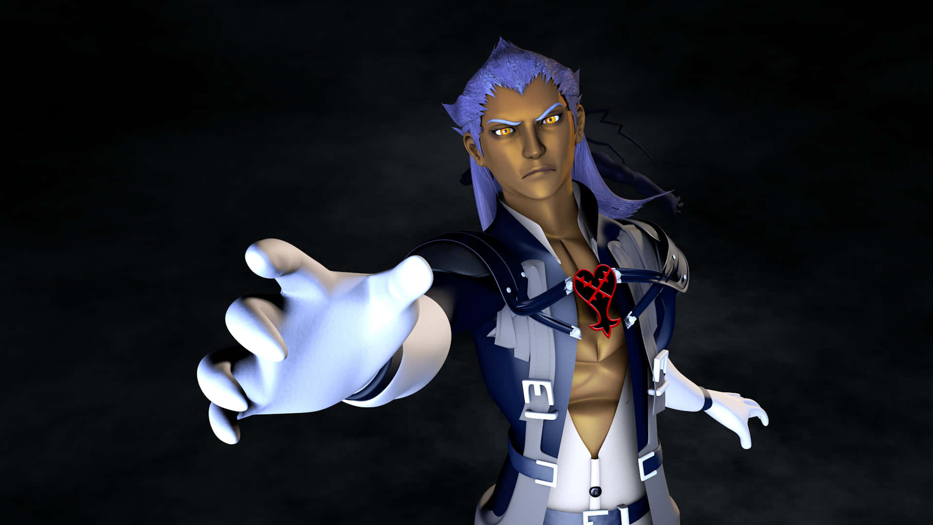 Ansem Seeker of Darkness, spiky blue hair, glowing yellow eyes, Full HD Desktop Wallpaper