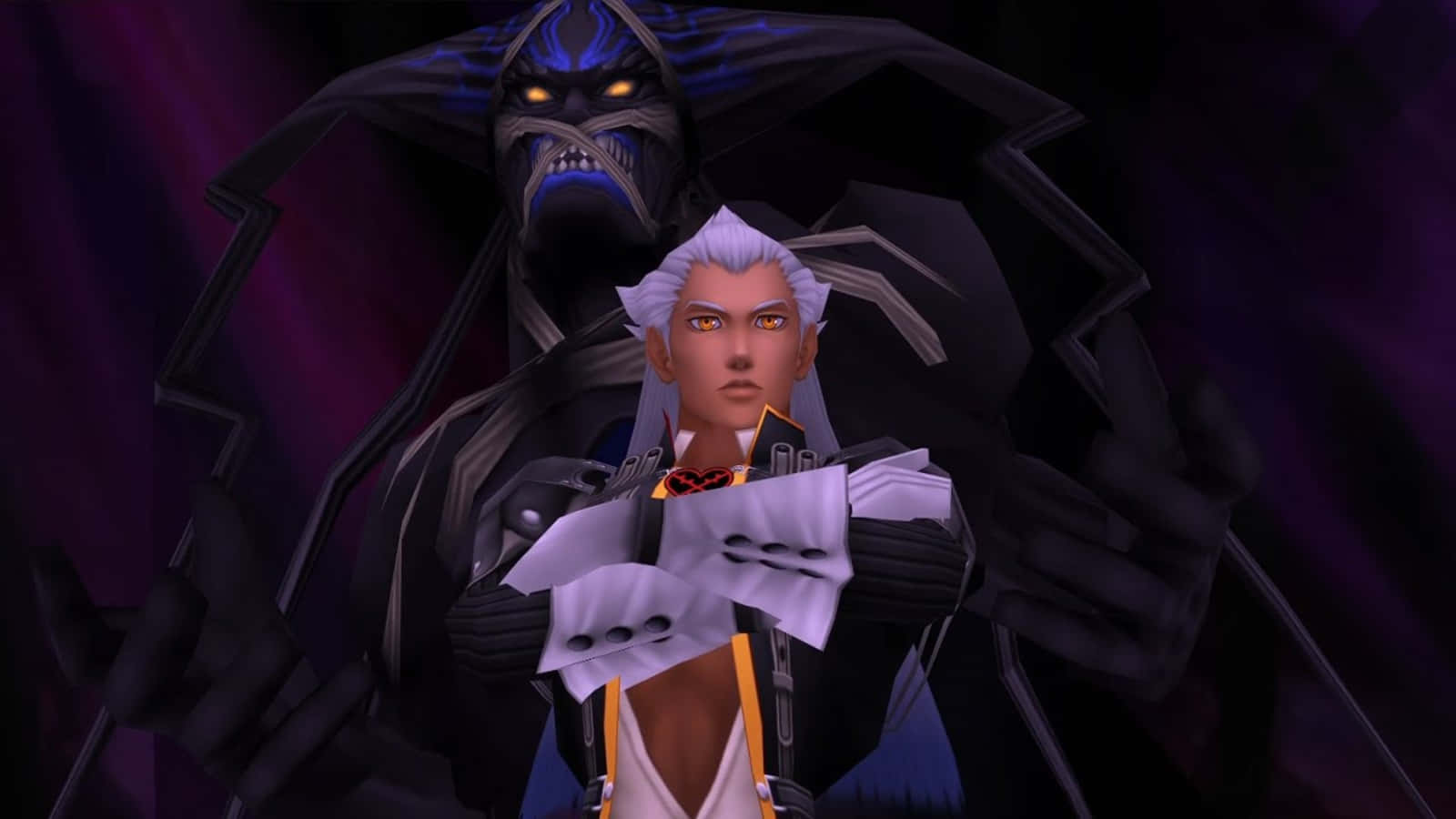 Ansem Seeker of Darkness, silver-haired anime character, towering dark demon, HD Desktop Wallpaper