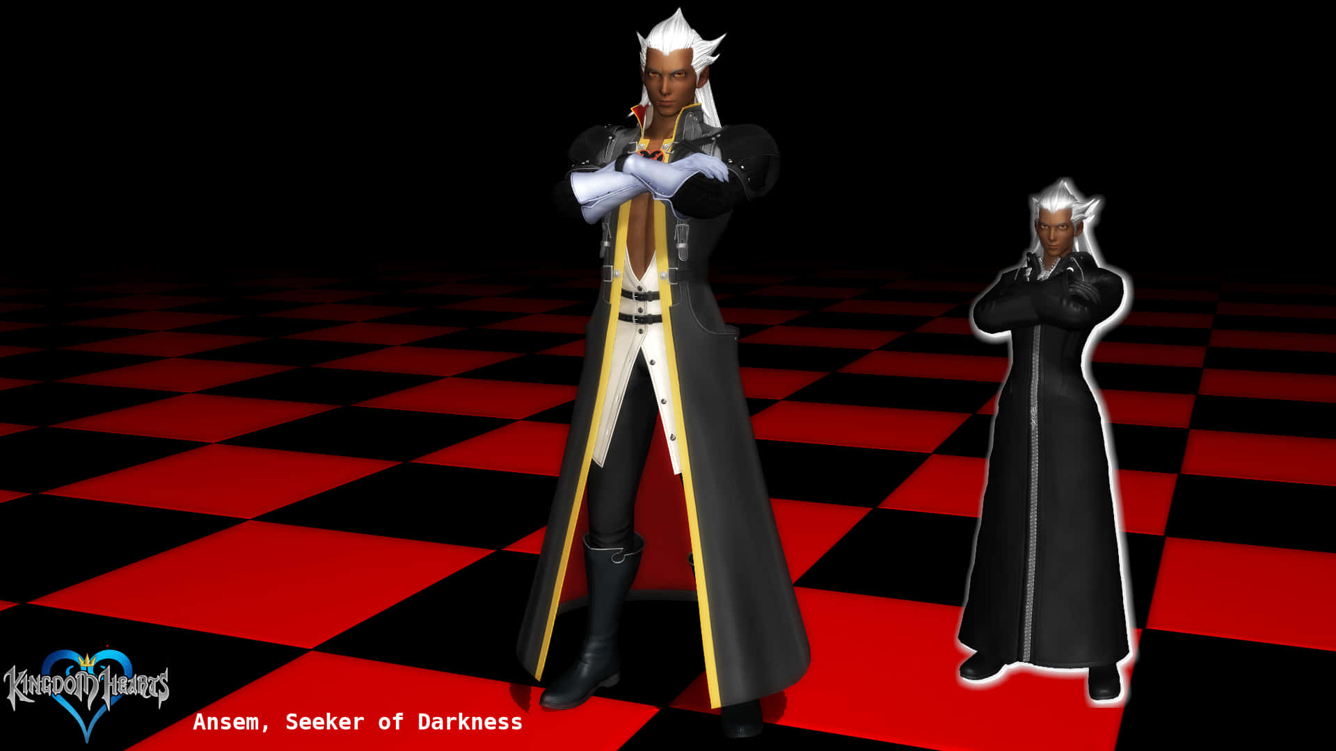 Ansem, Seeker of Darkness, white hair, red and black checkered floor, Full HD Desktop Wallpaper