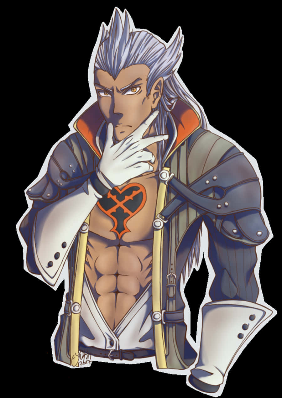 Ansem, Seeker of Darkness, spiky silver hair, heart-shaped emblem, SD Phone Wallpaper