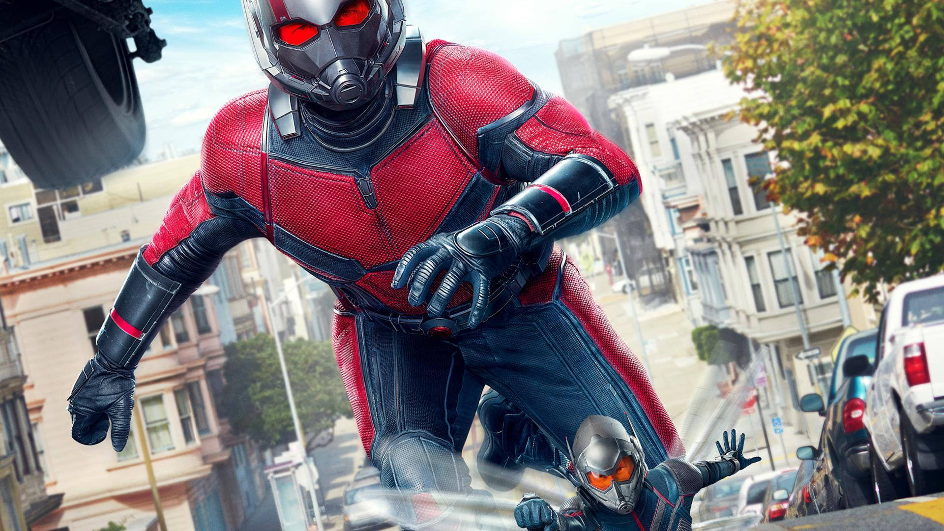 Ant-Man, red and black suit, glowing red eyes, Full HD Desktop Wallpaper