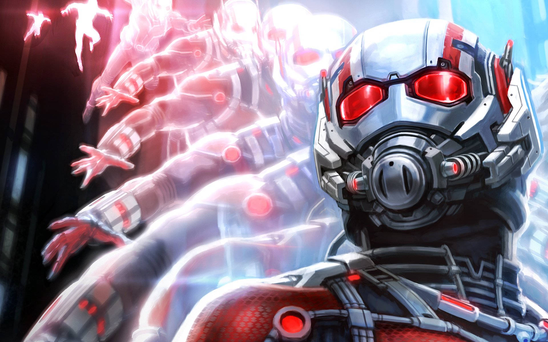 Ant-Man, red and silver suit, glowing red eyes, Full HD Desktop Wallpaper