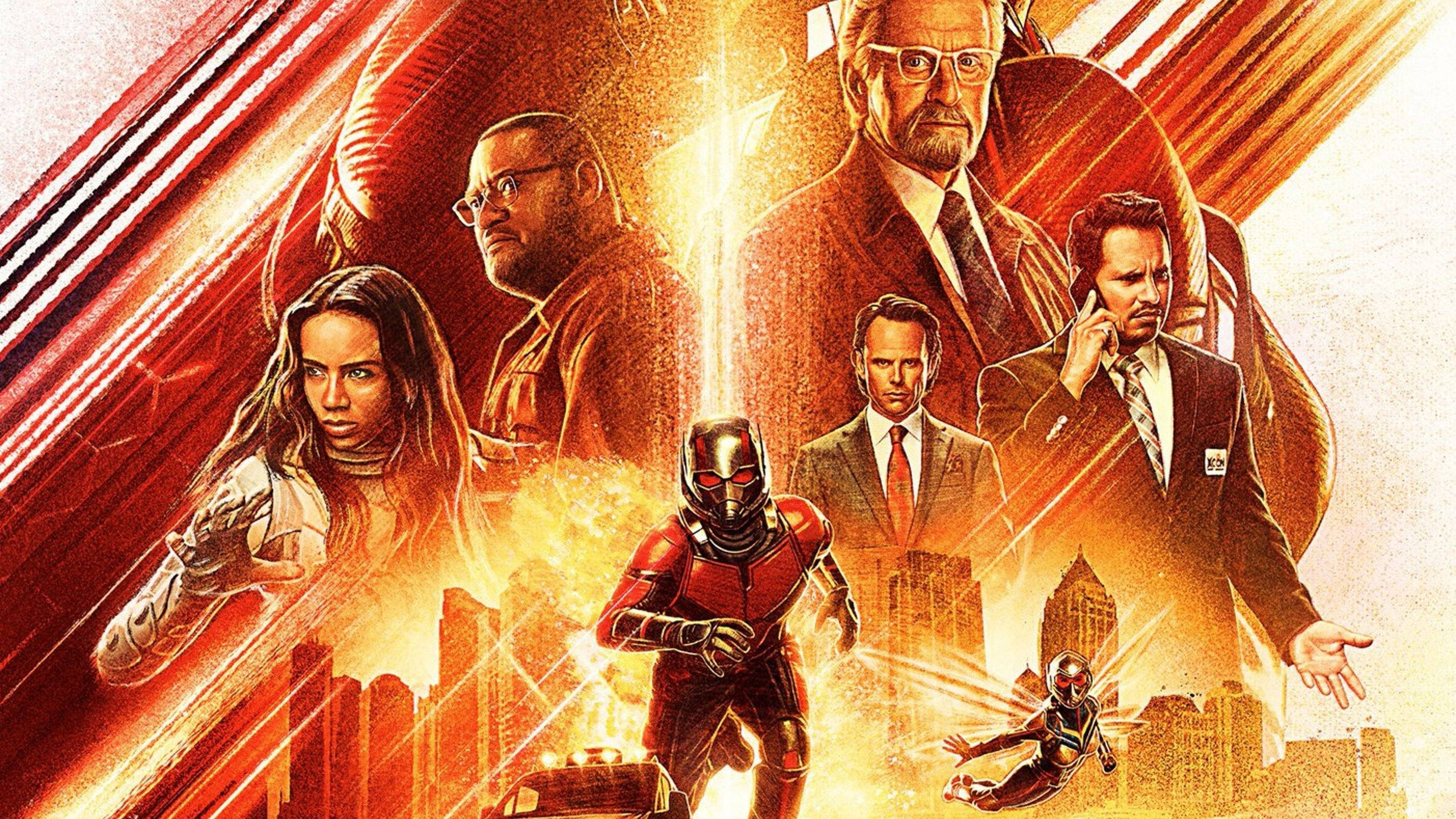Ant-Man, red armor, glowing cityscape, 2K Desktop Wallpaper
