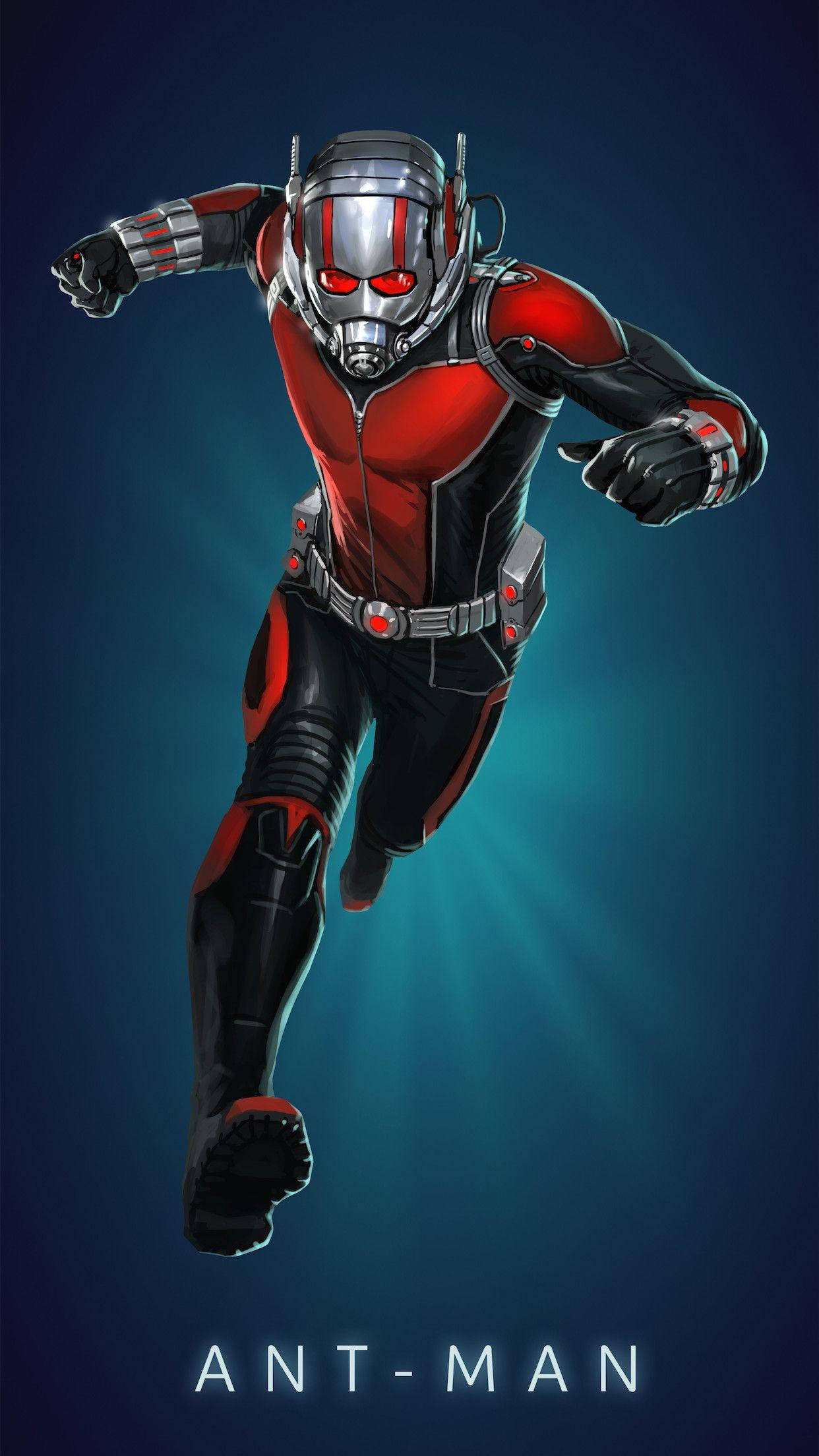 Ant-Man, red and black suit, glowing blue gradient background, Full HD Phone Wallpaper