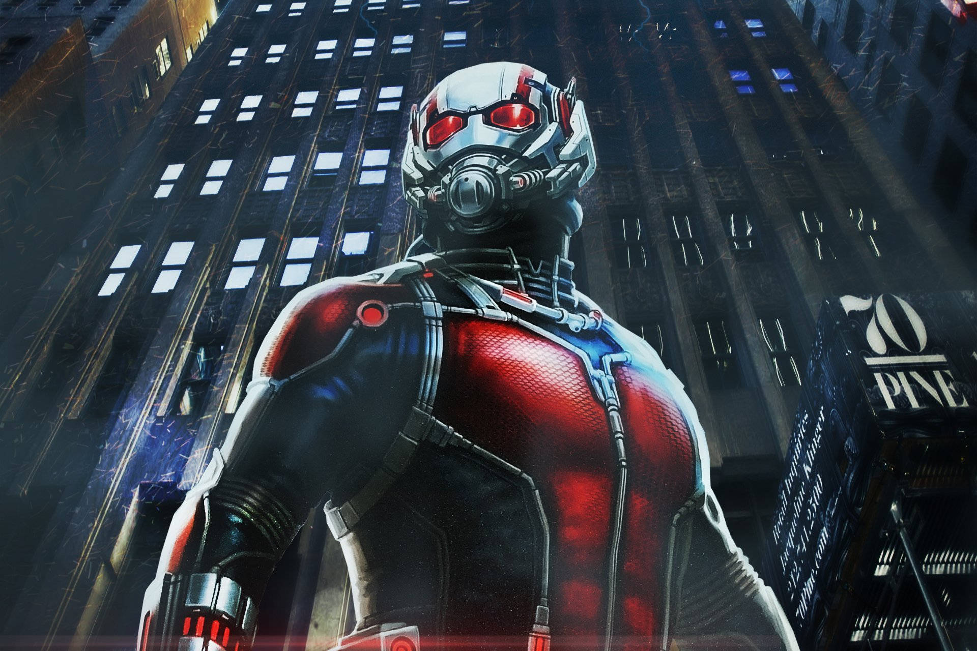 Ant-Man, red and black suit, city skyscrapers, Full HD Desktop Wallpaper