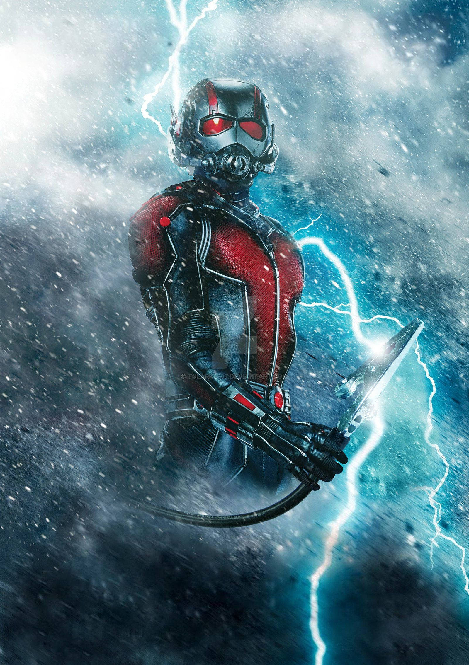Ant-Man, red and black suit, lightning, Full HD Phone Wallpaper
