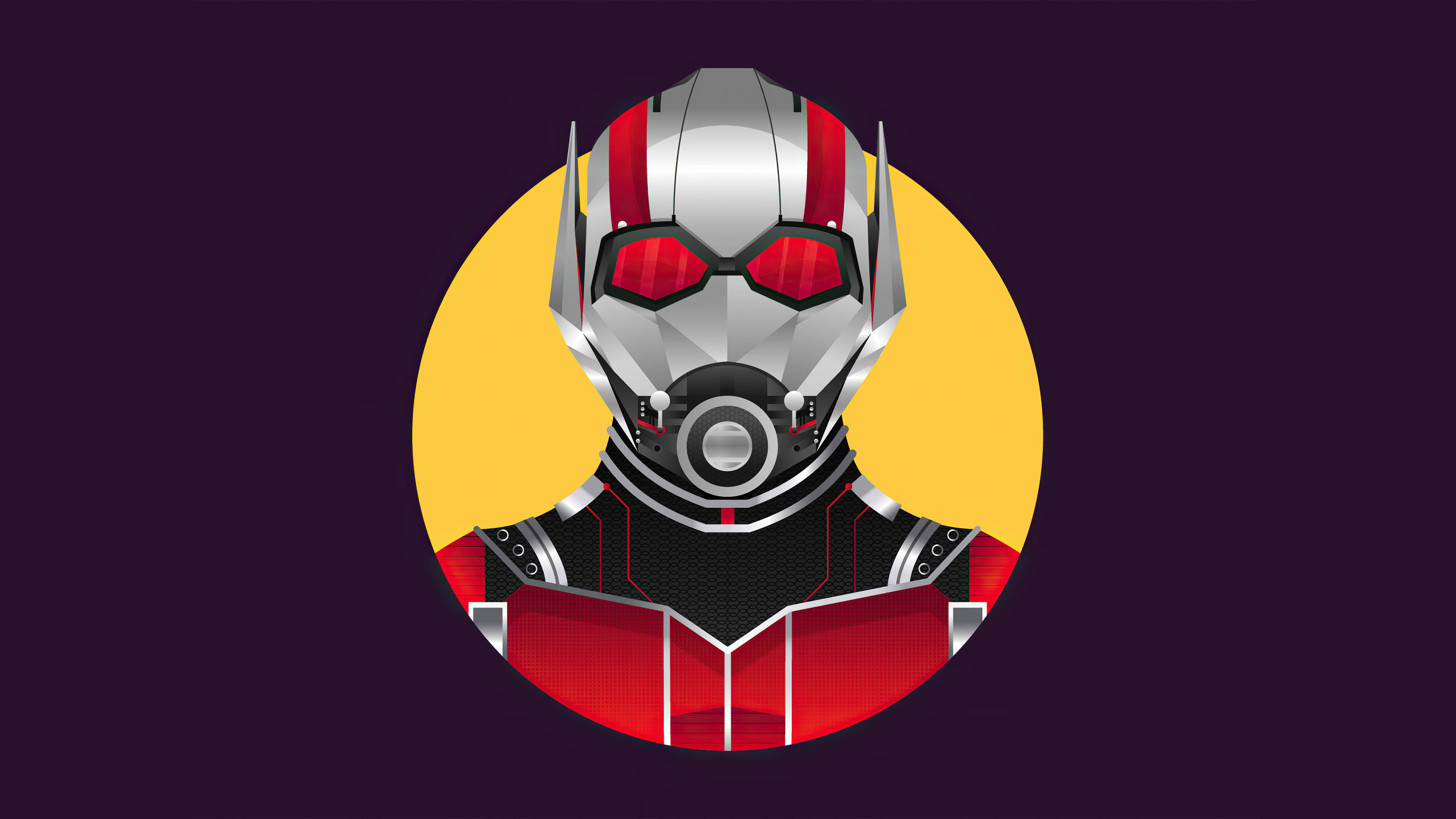 Ant-Man, red and silver armor, bold yellow circle, 4K Desktop Wallpaper