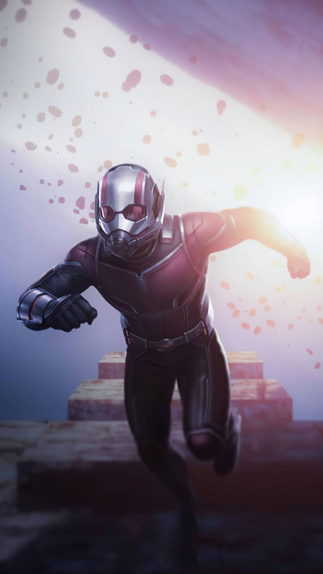 Ant-Man, sleek black and silver suit, glowing particle-filled tunnel, Full HD Phone Wallpaper