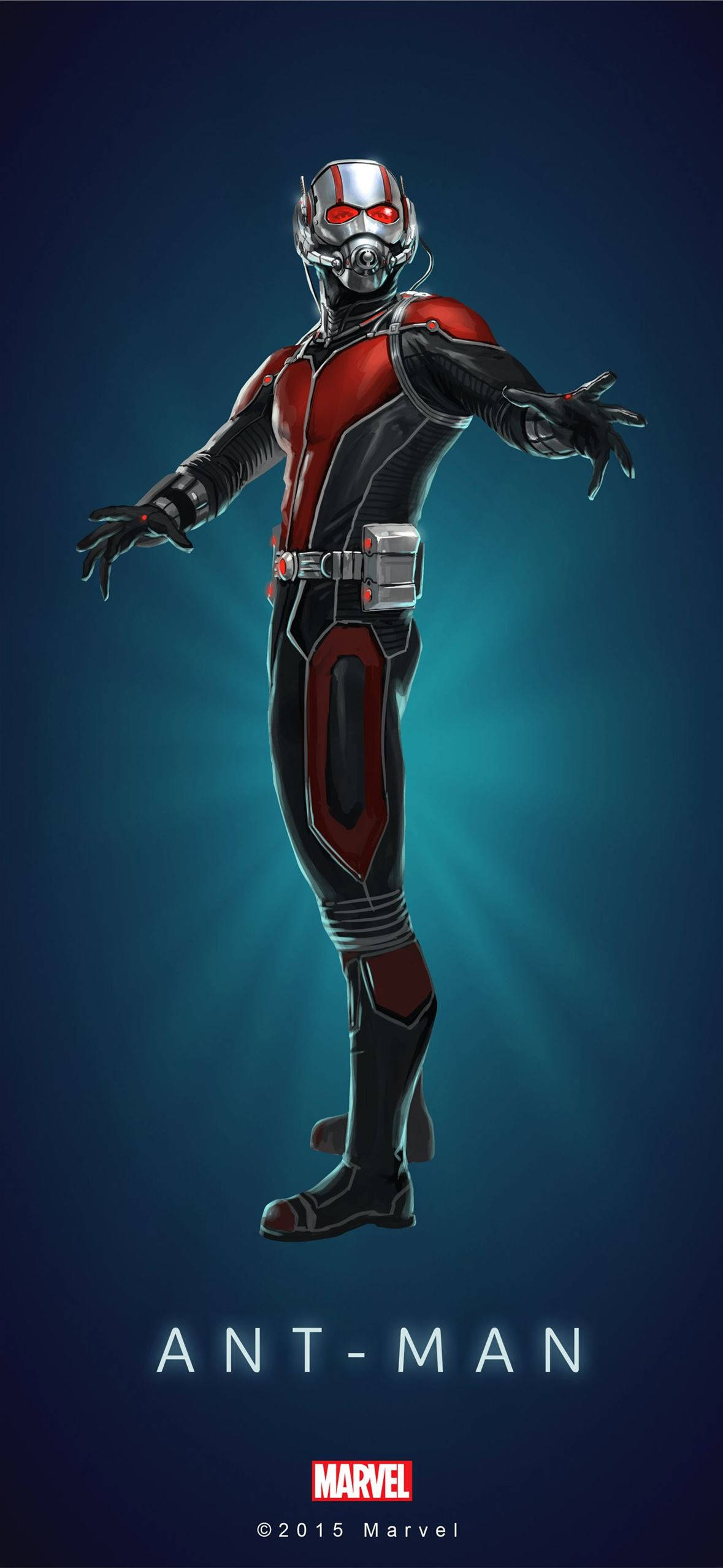 Ant-Man, red and black suit, glowing blue gradient background, Full HD Phone Wallpaper
