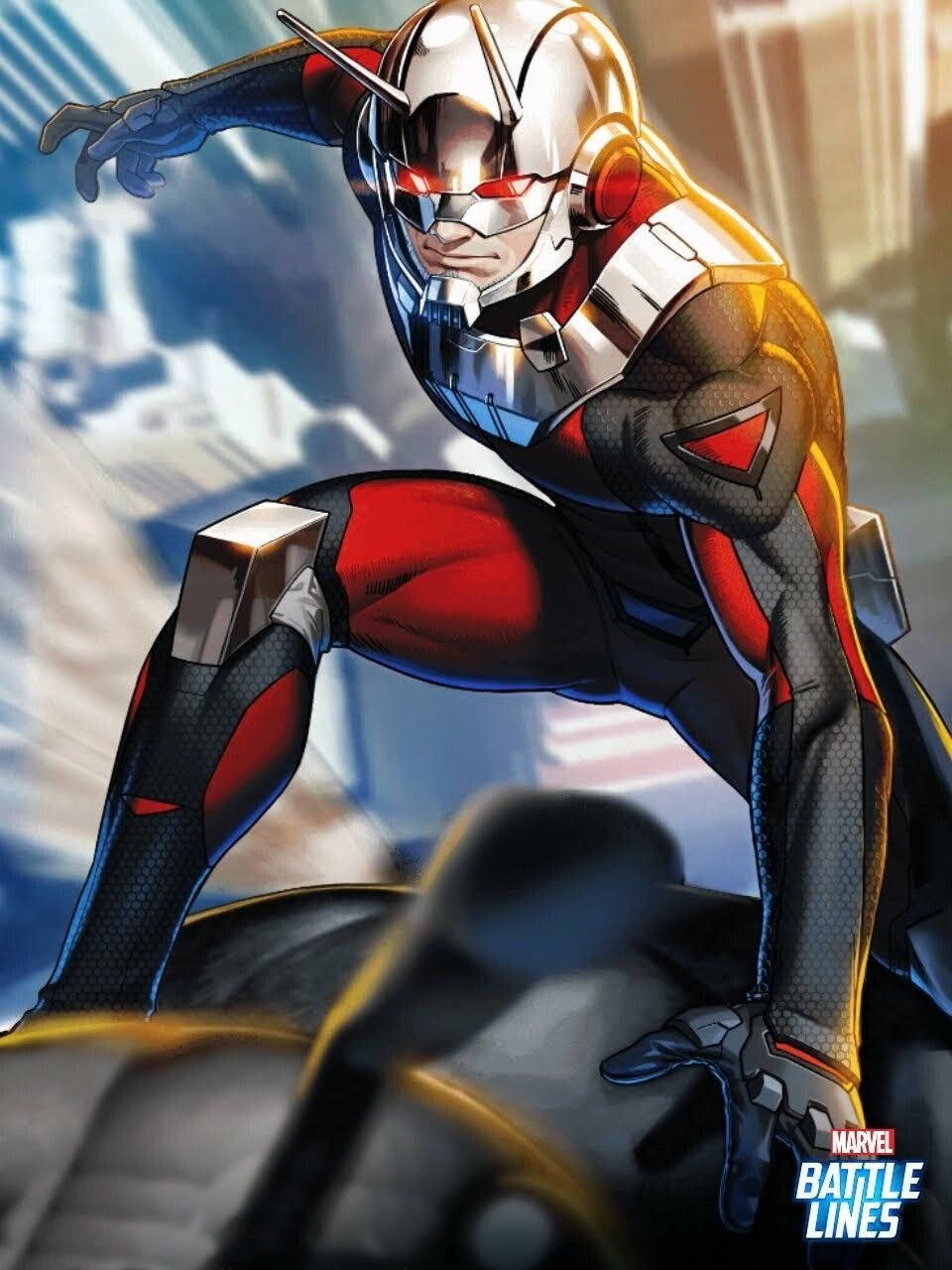 Ant-Man, red black and silver suit, crouches dynamically, HD Phone Wallpaper
