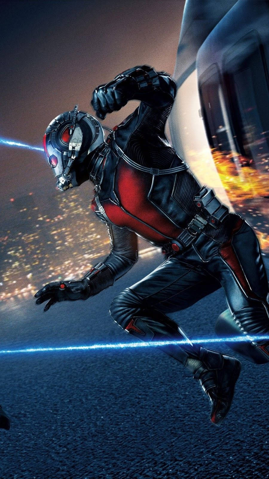 Ant-Man, black and red suit, glowing blue energy trail, HD Phone Wallpaper