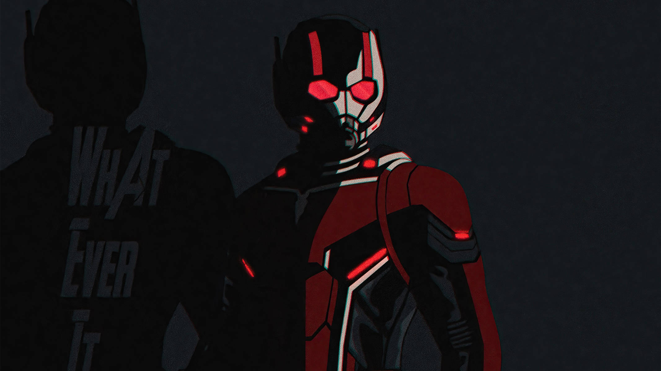 Ant Man, red and black suit, glowing red eyes, Full HD Desktop Wallpaper