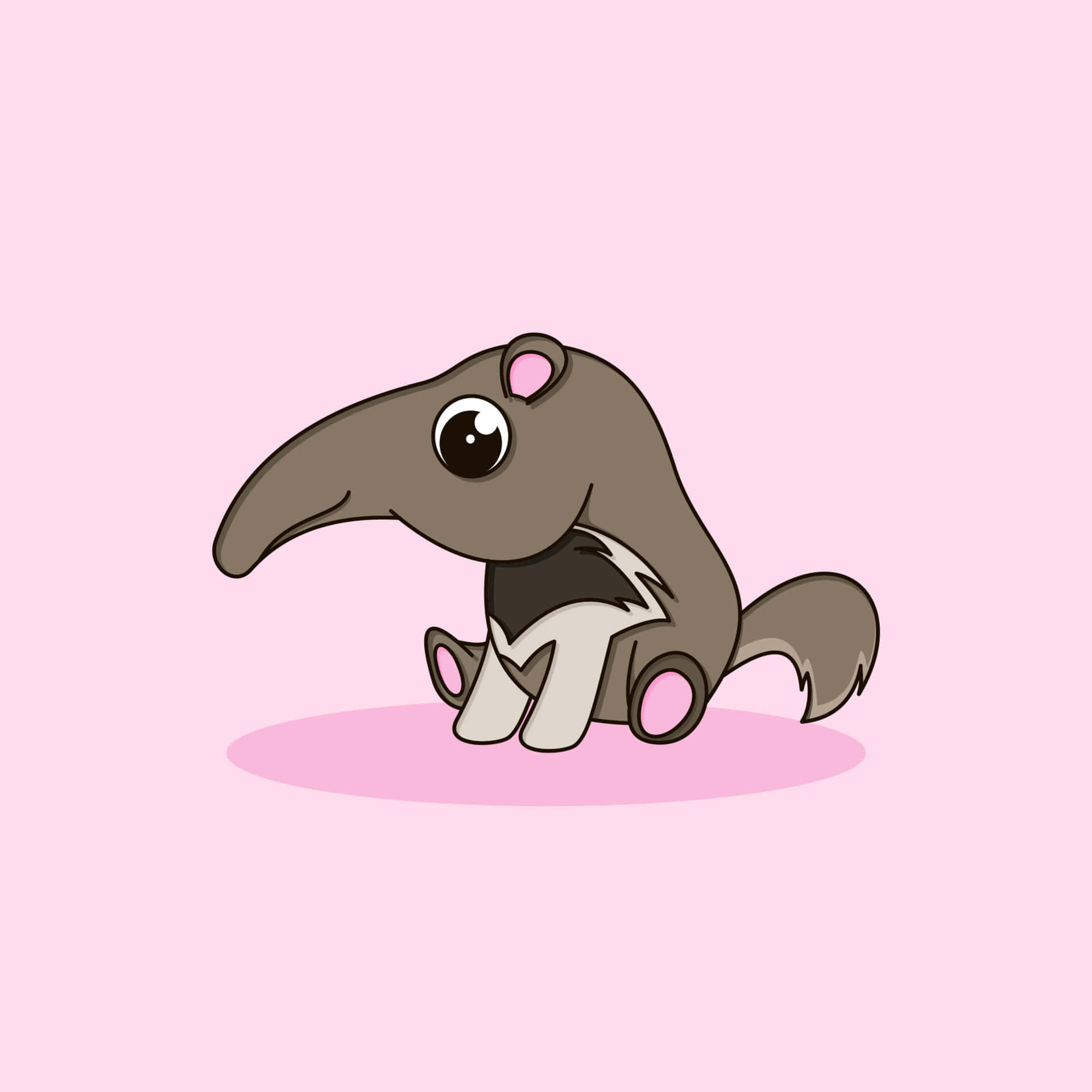 cute cartoon anteater, big eyes, pink inner ears, Full HD Desktop Wallpaper