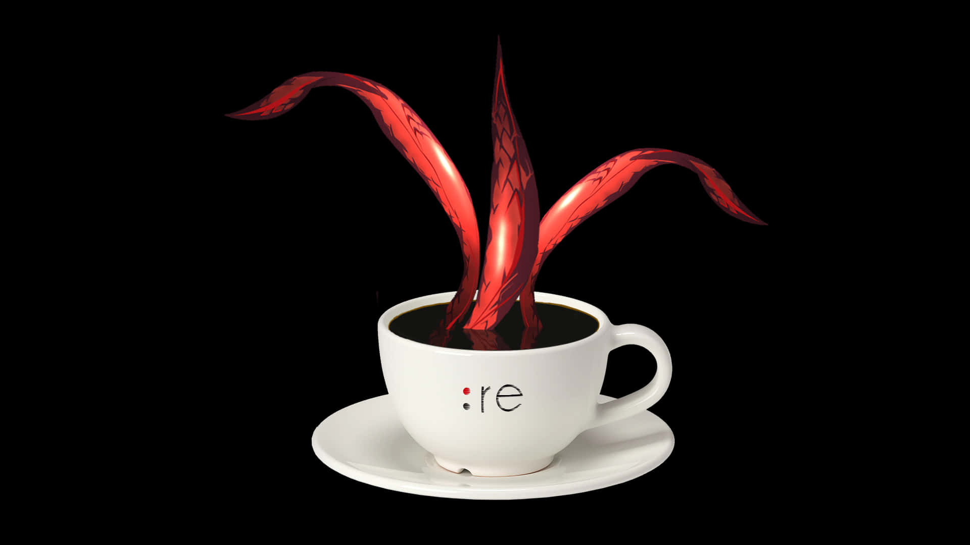Anteiku, white coffee cup, red glowing tendrils, Full HD Desktop Wallpaper