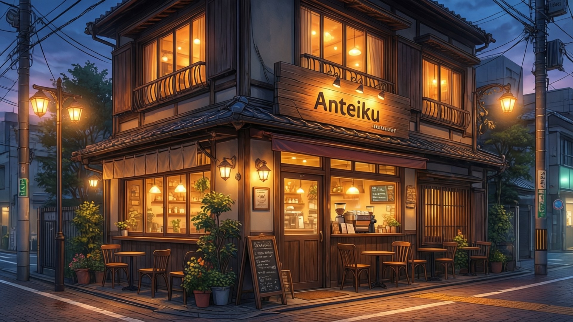 Anteiku, evening glow, dusk, Full HD Desktop Wallpaper