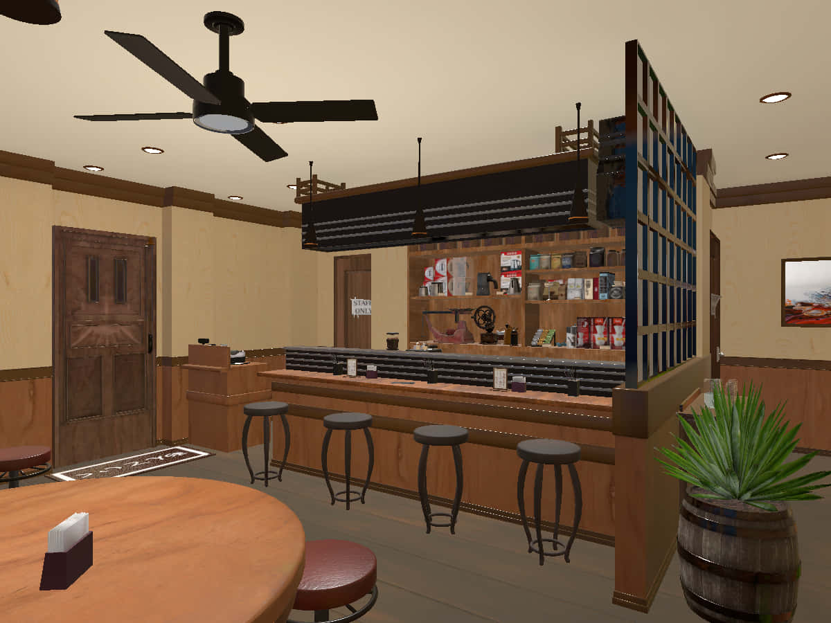 Anteiku, bar interior, wooden furniture, SD Desktop Wallpaper